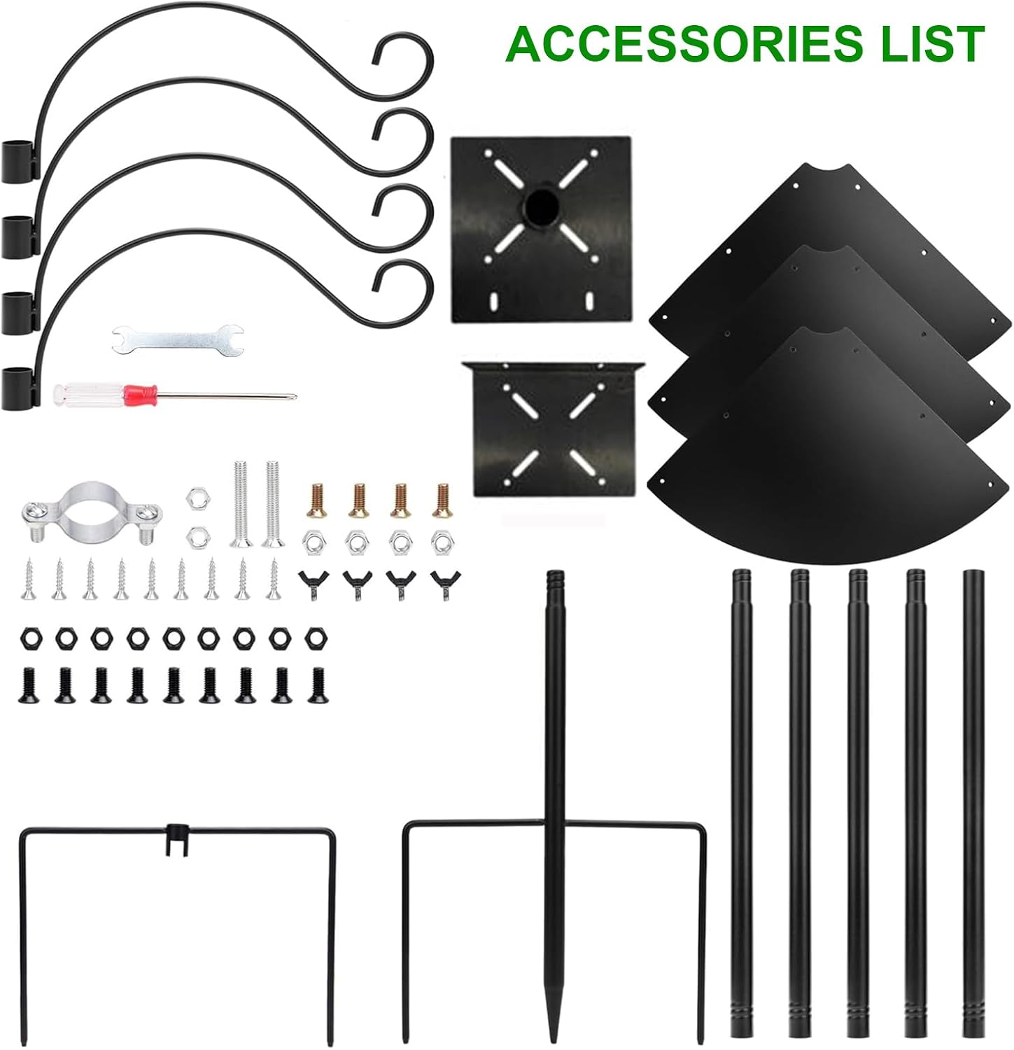 Bird House Pole Mount Kit 92 Inch with 4 Hanging Hooks - Heavy Duty Adjustable Bluebird Feeder Support Rod Stand Set for Outside, Yard, Garden, Birds Watching & Birdfeeder Pole