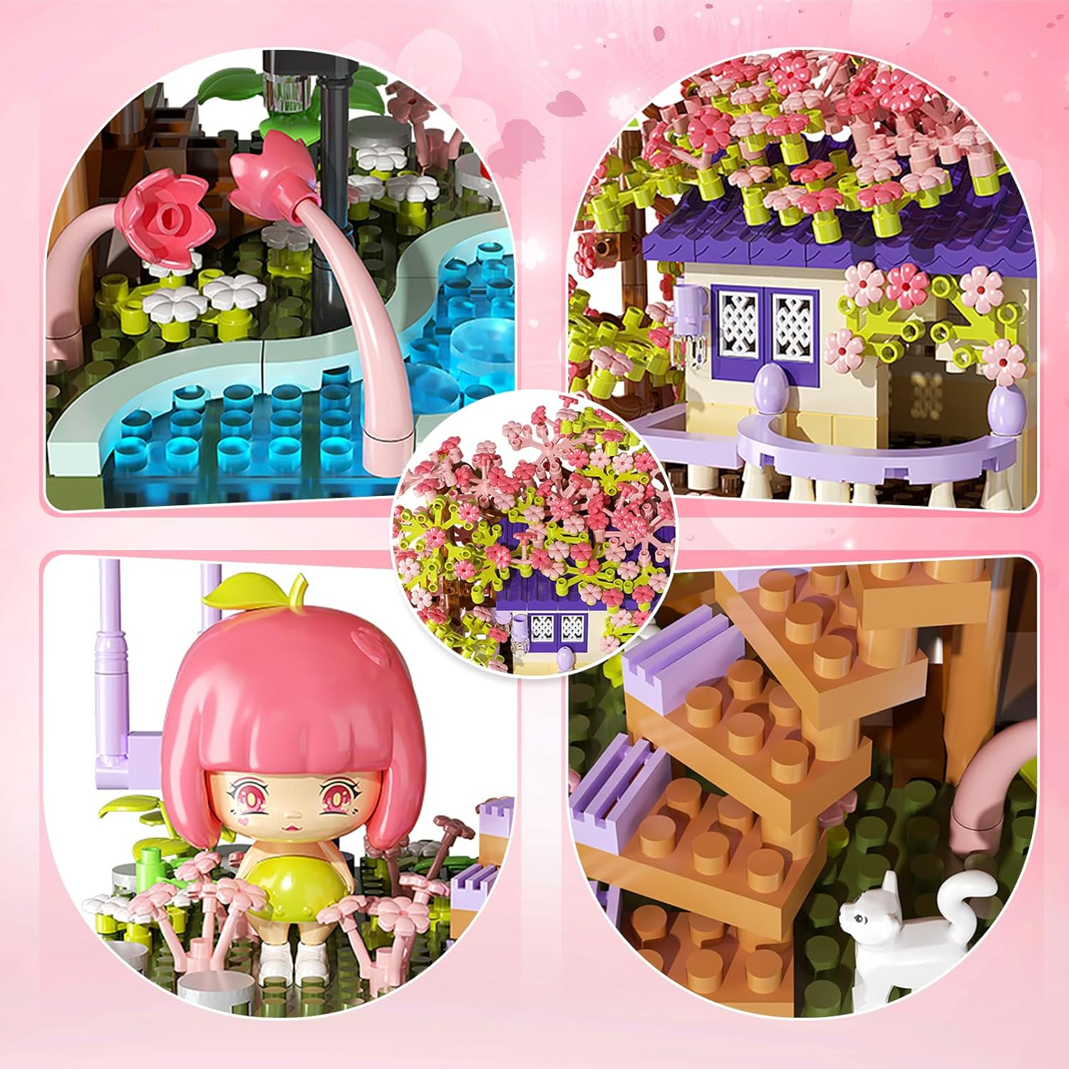TMA Cherry Blossom Tree Building Set, Flowers House Mini Micro Blocks Toys, STEM Creative Cherry Blossom Bonsai Tree House Building Flowers Set for Aged 8+ Kids, 1275PCS image number 6