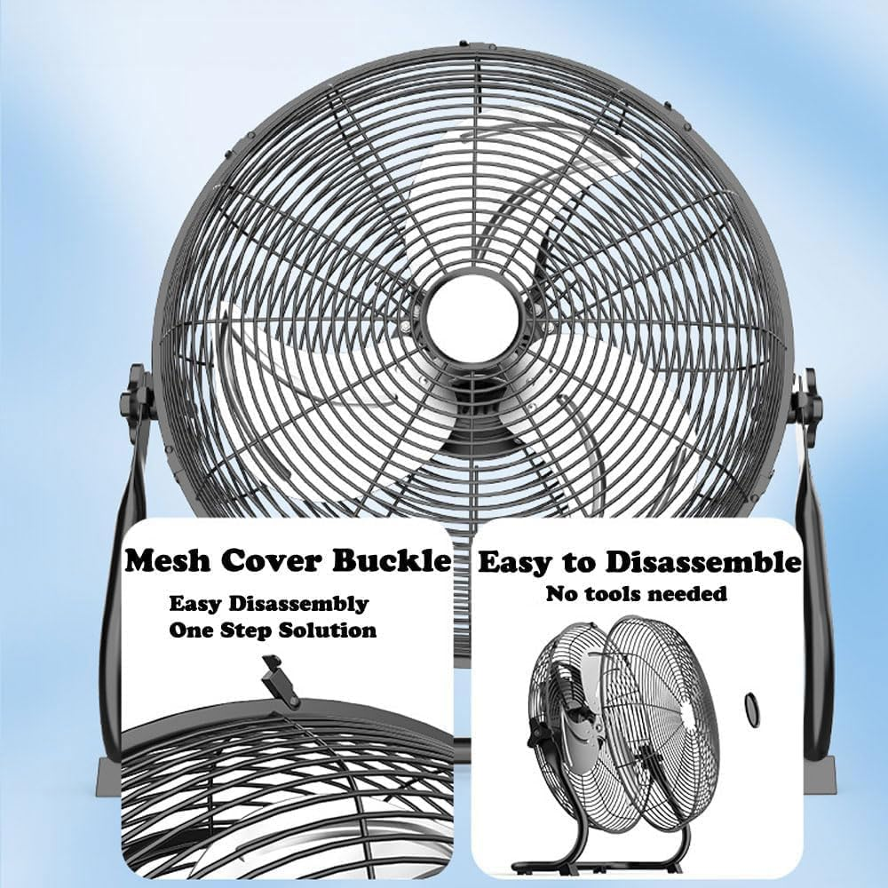 Floor Fan Industrial Fan 16-Inch High-Velocity Pure Copper Motor with 4 Speeds 130 Degree Adjustable Tilt Ideal for Home or Restaurant or Garage or Workshop image number 2