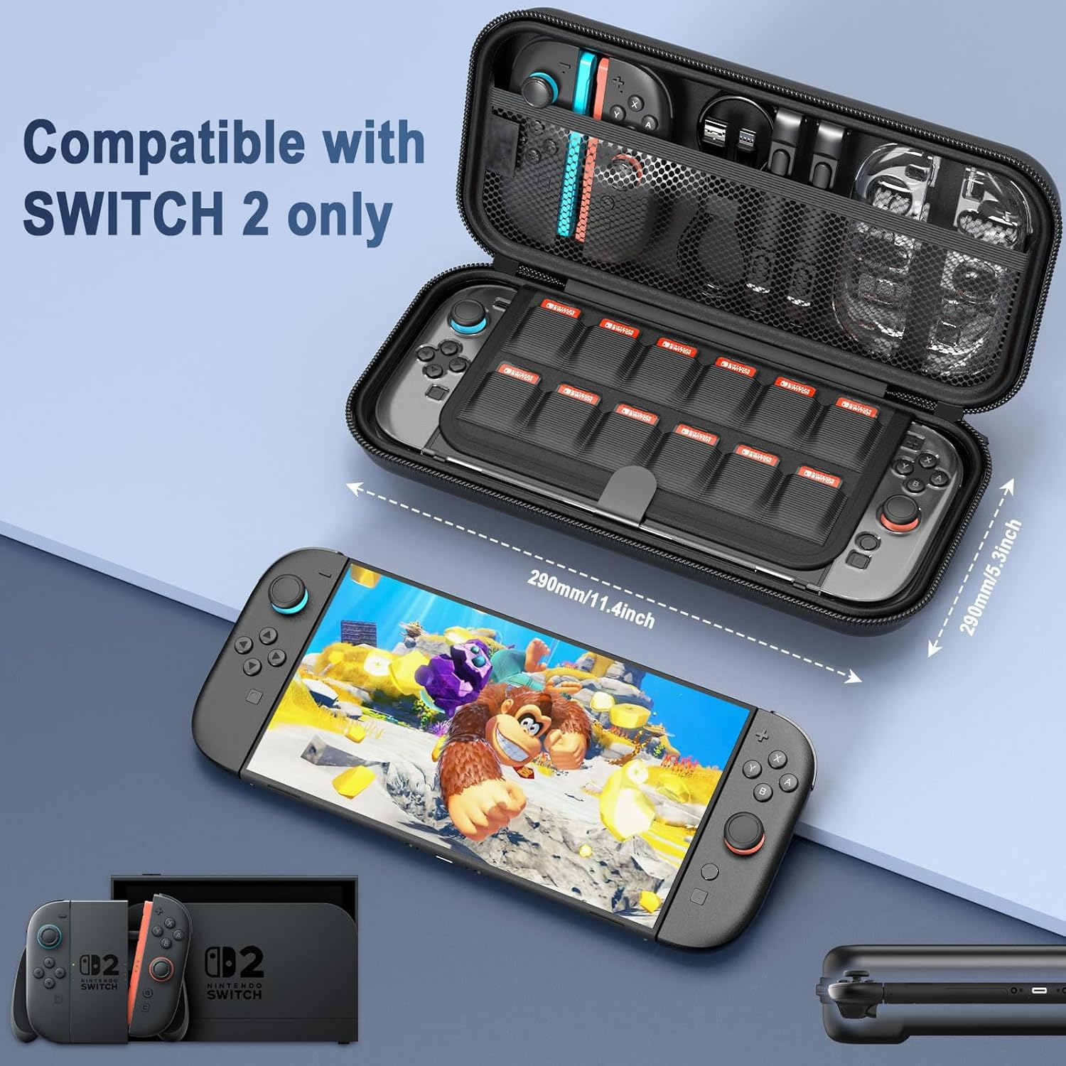 Switch 2 Case with 12 Game Card Slots for Nintendo Switch 2, Protective Carrying Case Set with PC Switch 2 Cover and 4 * TPU Grip Cover for Switch 2 Joycon, 2* Screen Protectors and Wipes, Large Capacity Storage Design for Nintendo Switch 2 Accessories image number 3