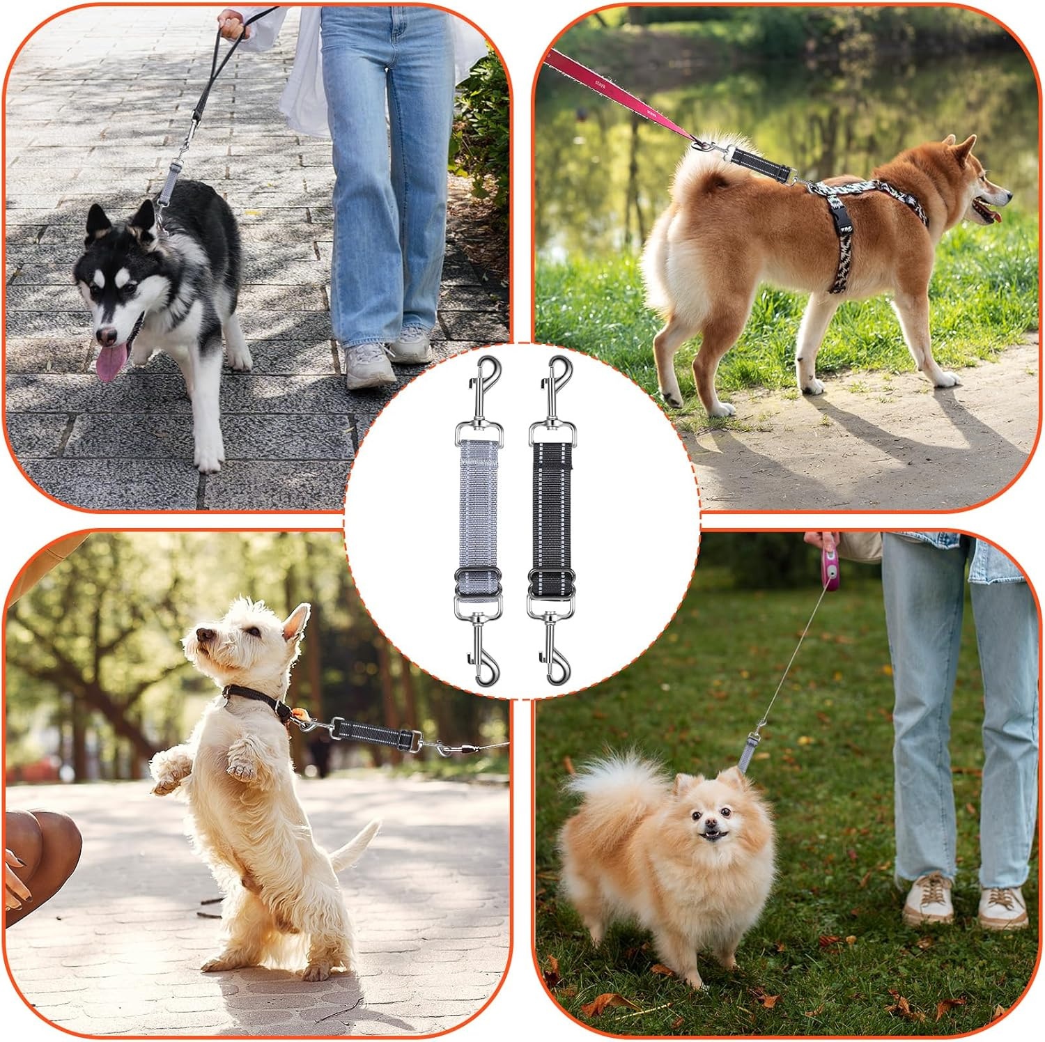 Short Lead Dog 2 Pieces Dog Lead Short Dog Collar Clips Adjustable Pet Puppy Collar Nylon Dog Safety Clasp Clip Harness Connector Double-Sided Dog Safety Clasp Clip image number 1