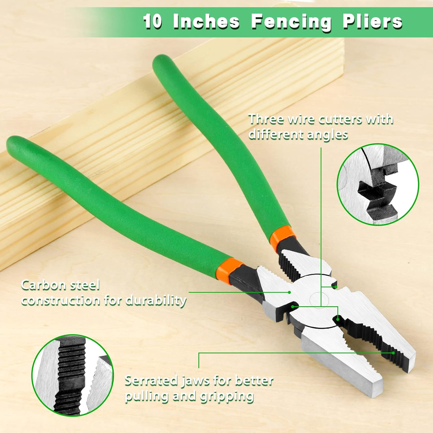 LEONTOOL 10 Inch Fencing Pliers with Wire Cutters, Heavy-Duty Multi-Purpose Fence Pliers for Installing and Maintaining Wire Fences image number 1