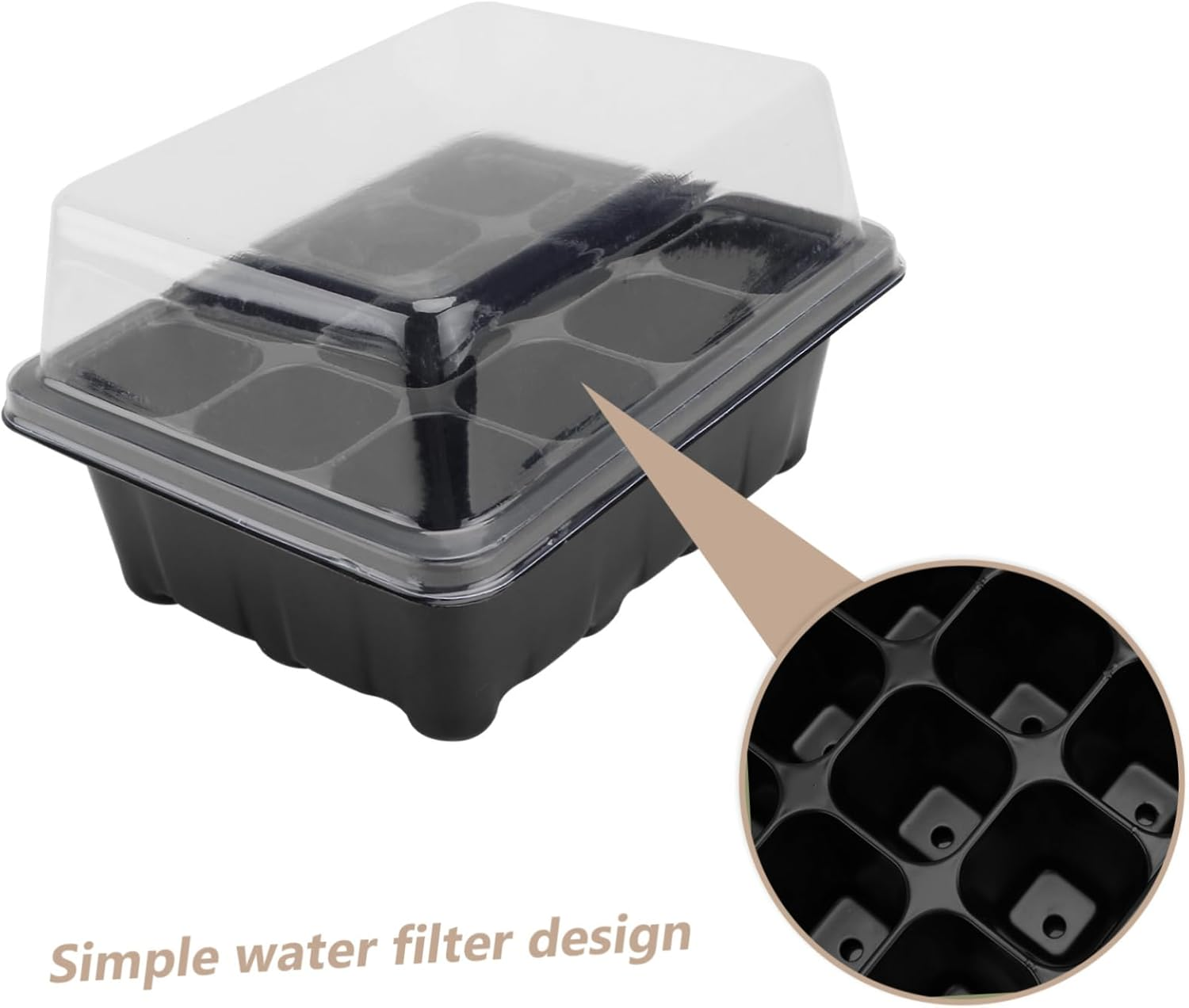 5 Pack 18X14X6Cm Plant Nursery Pots Starting Trays Sprout Trays Lids for Bonsai Gardening image number 1