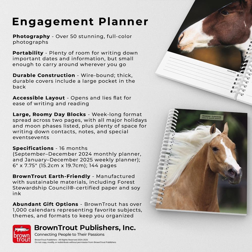 Horse Lovers | 2025 6 X 7.75 Inch Spiral-Bound Wire-O Weekly Engagement Planner Calendar | New Full-Color Image Every Week | Browntrout | Animals Equestrian image number 5