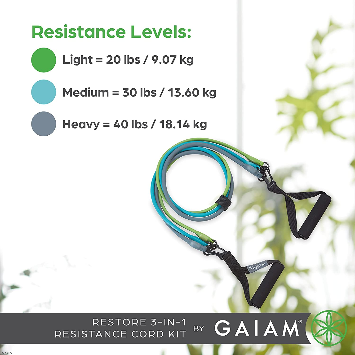 Gaiam Restore 3-In-1 Resistance Band Kit - Exercise Cord with Comfort-Grip Foam Handles and Easy-Adjust Interchangeable Strength Bands for High Intensity Training - Light, Medium, and Heavy Resistance image number 5