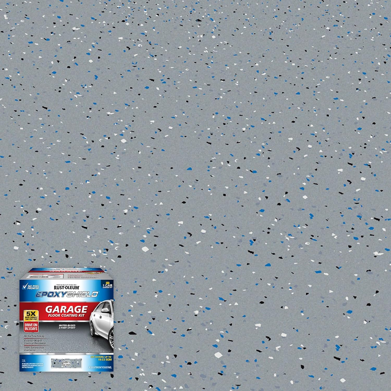 Rust-Oleum Epoxyshield Garage Floor Kit Grey 3.55L - Water-Based Epoxy, for Garage & Concrete Floors, Drive-On in 3 Days, with Showroom-Quality Gloss Finish, Resistant to Gasoline, Oil, and Wear