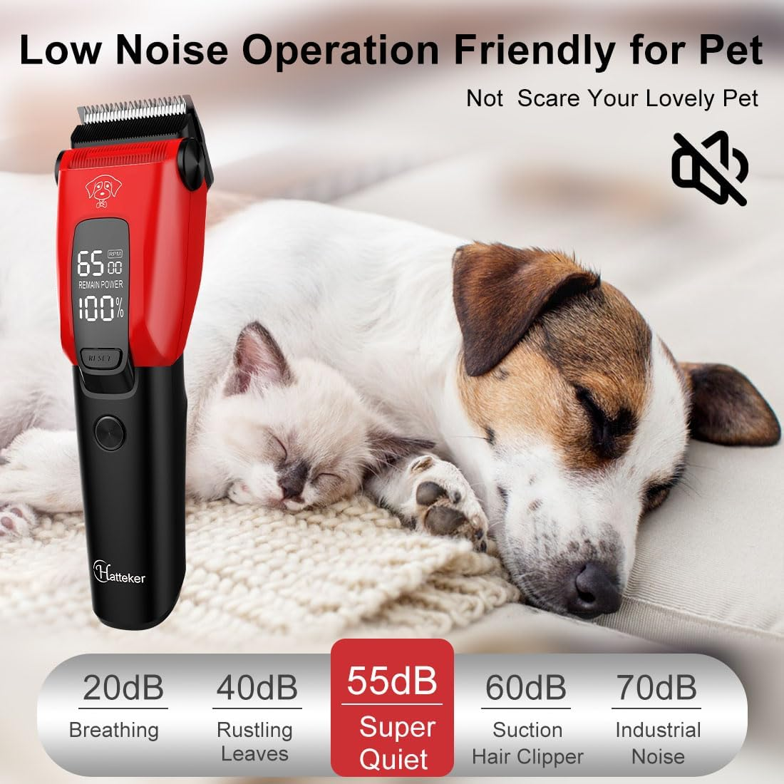 Hatteker Dog Clippers Professional Electric Pet Hair Trimmer with 7500 RPM Clippers Dog Cat Cordless Dog Trimmer Auxiliary Light image number 3