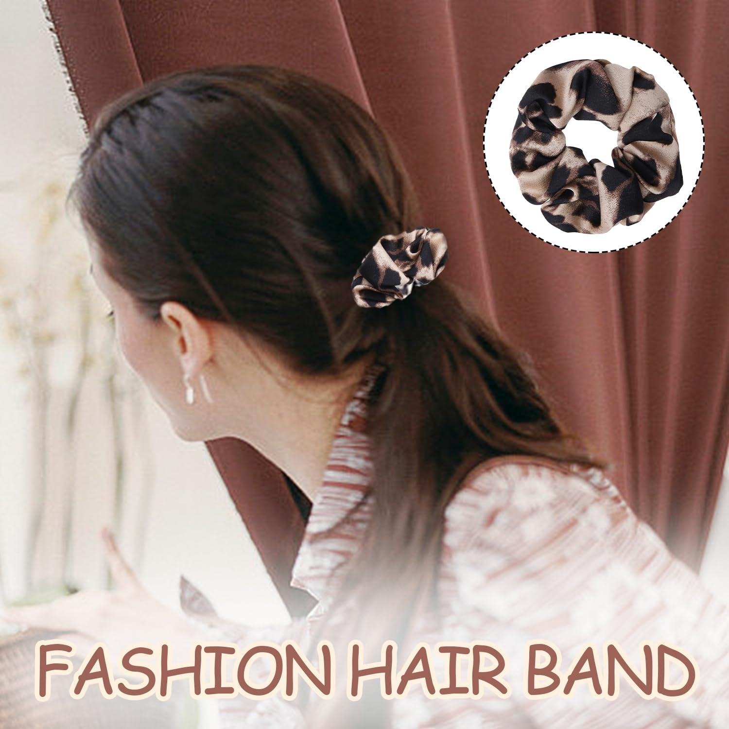 SYEYCW 15 Pieces Hair Ties for Women Soft Thick Elastic Satin Leopard Print Solid Color Ponytail Holder Hair Ties Hair Accessories for Girls and Women image number 4