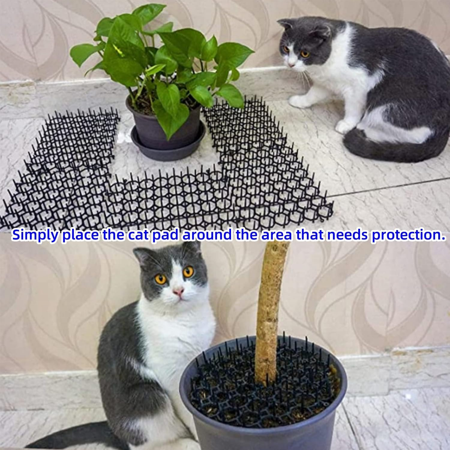 6.6 FT Cat Scat Mat with Spikes Black Cat Deterrent Mats Plastic Scat Mat for Cats Includes 8 U Nails image number 2