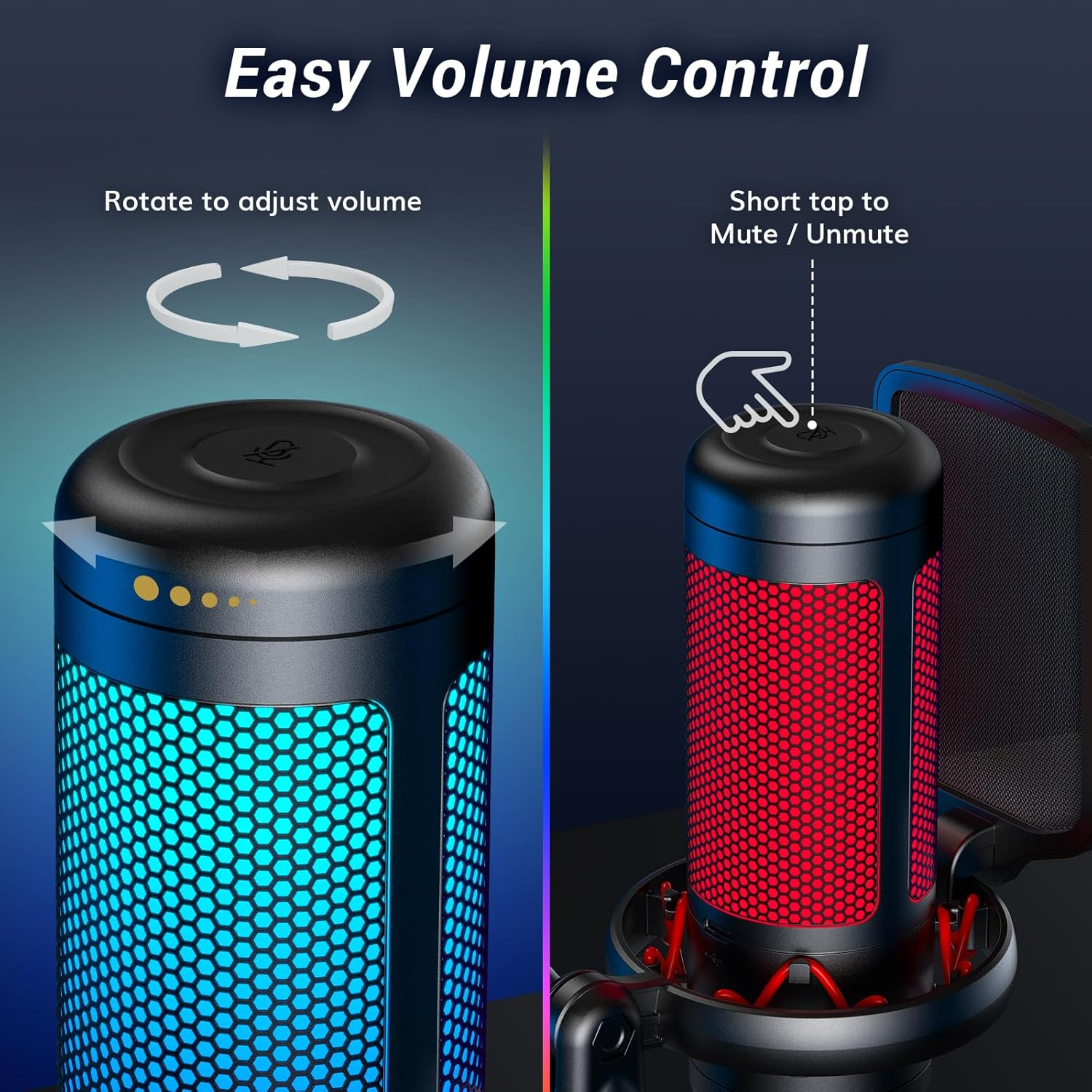 TONOR Gaming USB Microphone with Adjustable RGB Modes & Brightness, Condenser PC Mic for Streaming Podcast Recording Studio Singing Youtube, Computer Desk Mic Compatiple with Laptop/Mac/Ps4/Ps5 TC310 image number 6