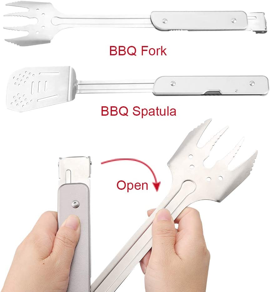 ROXON 6-In-1 BBQ Multi Tool Detachable and Foldable Grill Tool Set with Spatula, Fork, Barbecue Tongs, Bottle Opener Portable Grilling Multitool for Backyard Grilling, BBQ and Camping