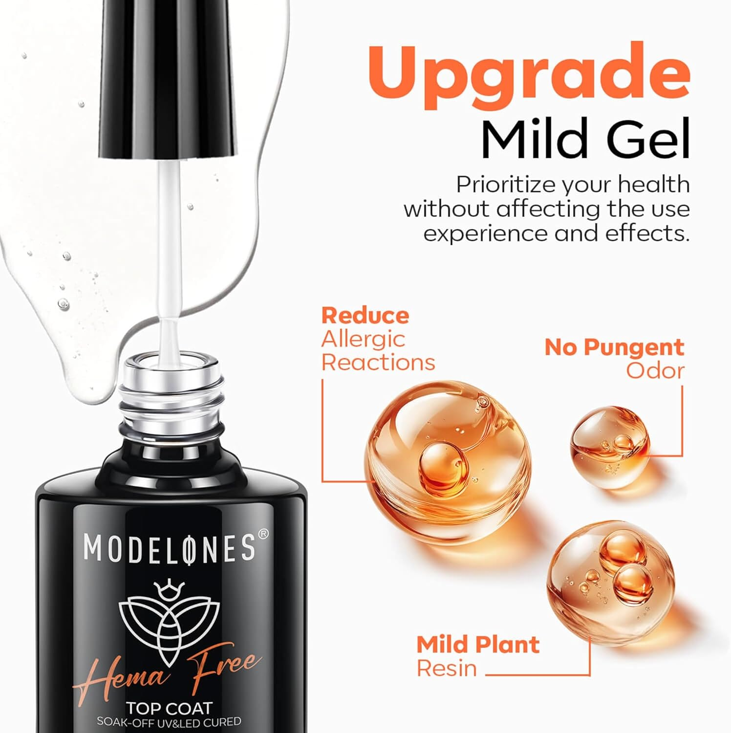 Modelones Hema-Free Gel Base and Top Coat Set, 2 Pcs Clear Glossy Gel Top Base Coat No Wipe Long Lasting for Spring Gel Polish, Acrylic Nails Soak off Nail Lamp Easter Nail Art Home Salon Manicure image number 1