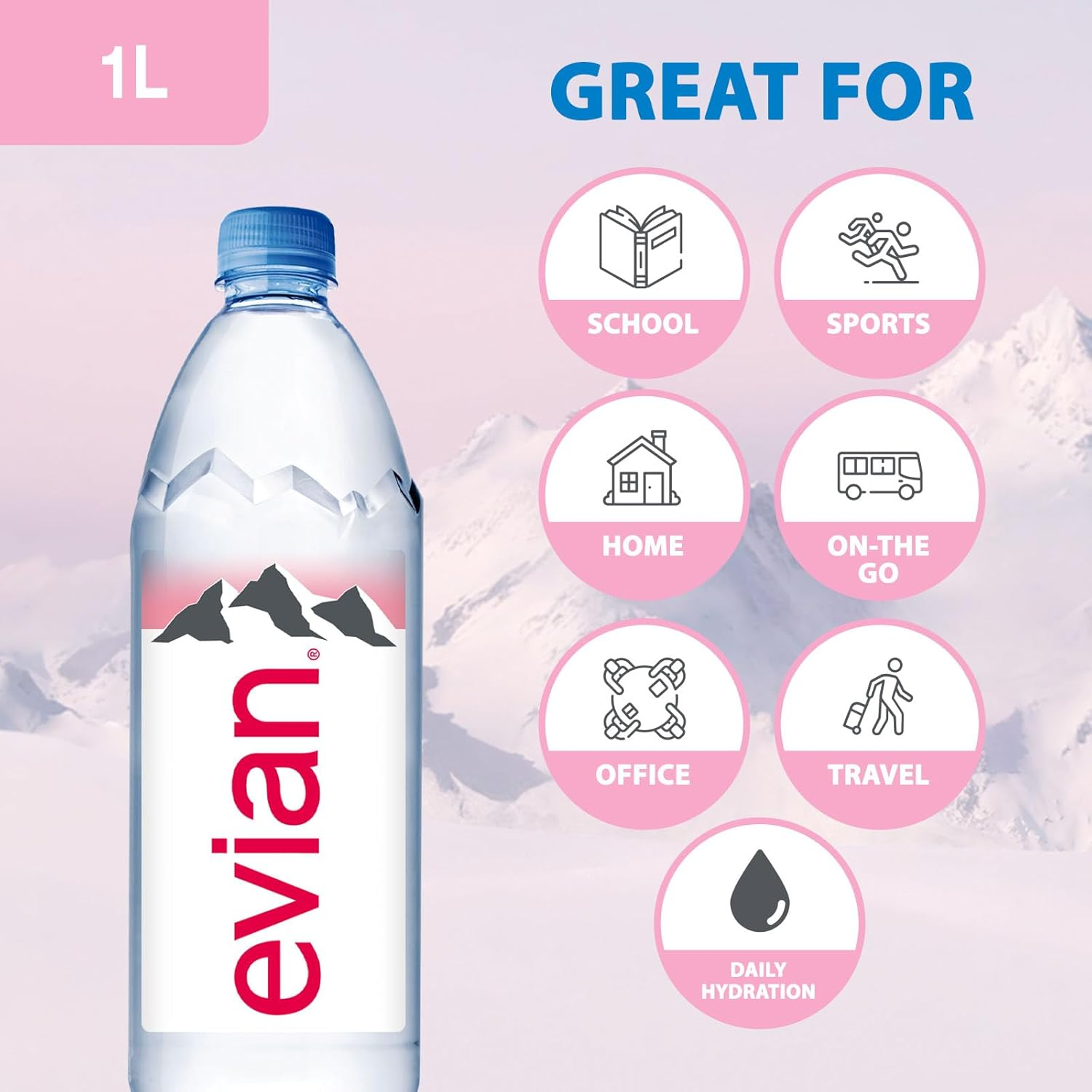Evian Natural Mineral Water, 12 X 1L image number 5