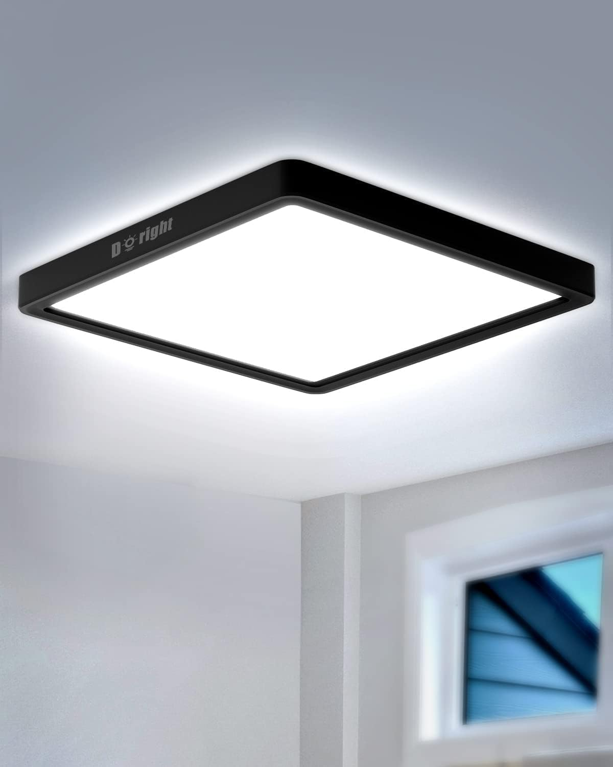 Doright 24W LED Flush Mount Ceiling Light, 12 Inch round LED Ceiling Light Flat with Remote Control, 2400LM, 3000K/4000K/6500K, Dimmable, Timer Function, Night Light Mode - Black