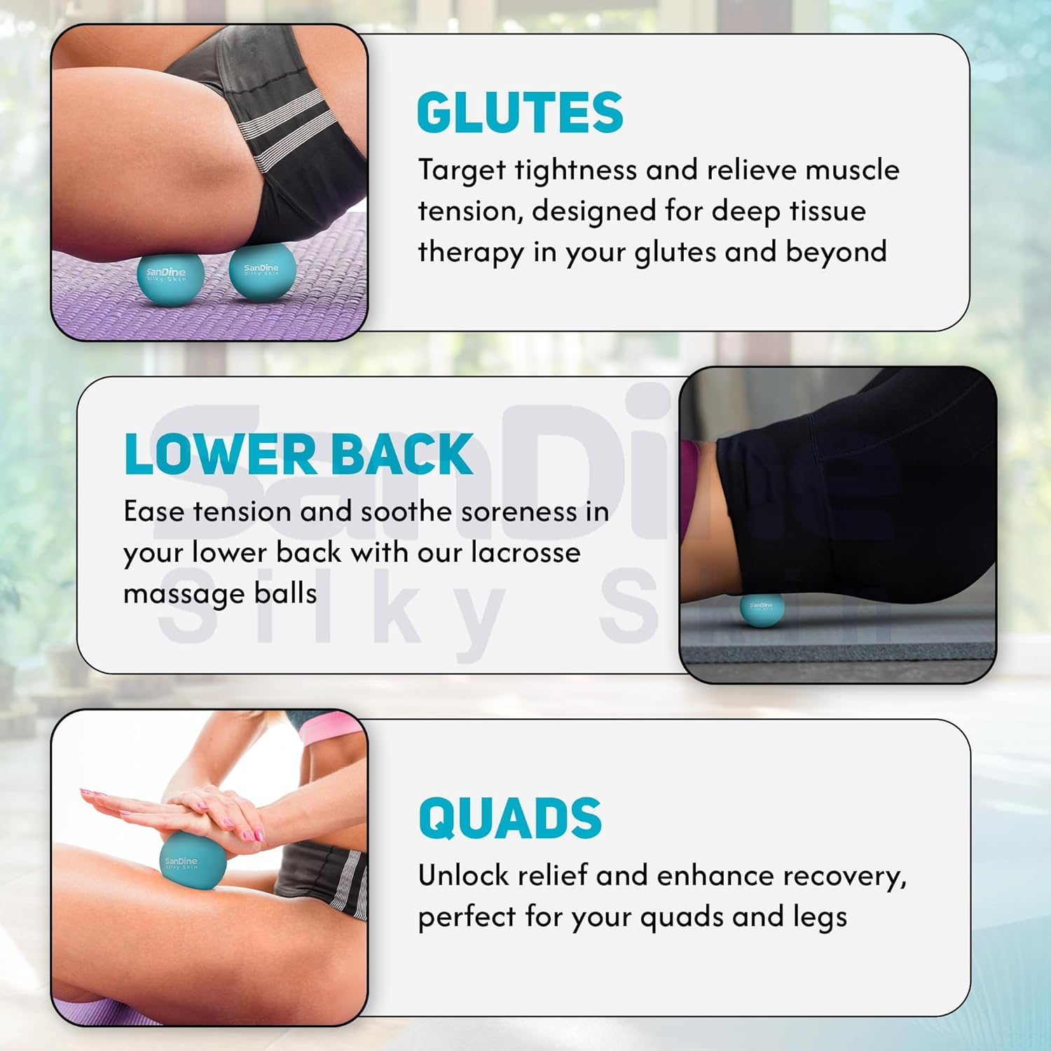 Lacrosse Massage Balls for Deep Tissue Massage - Release Tension Relieve Muscle Soreness Enhance Mobility - Ideal for Myofascial Release Trigger Point Therapy - 2Pack Yoga Balls by Sandine (Blue) - Blue image number 6