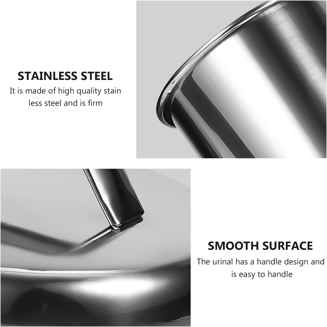 Healvian Stainless Steel Male Urinal Pot with Handle Portable Urinal Bottle Smooth Mouth for Home Hospital Use 10In X 6.5In X 5In image number 4