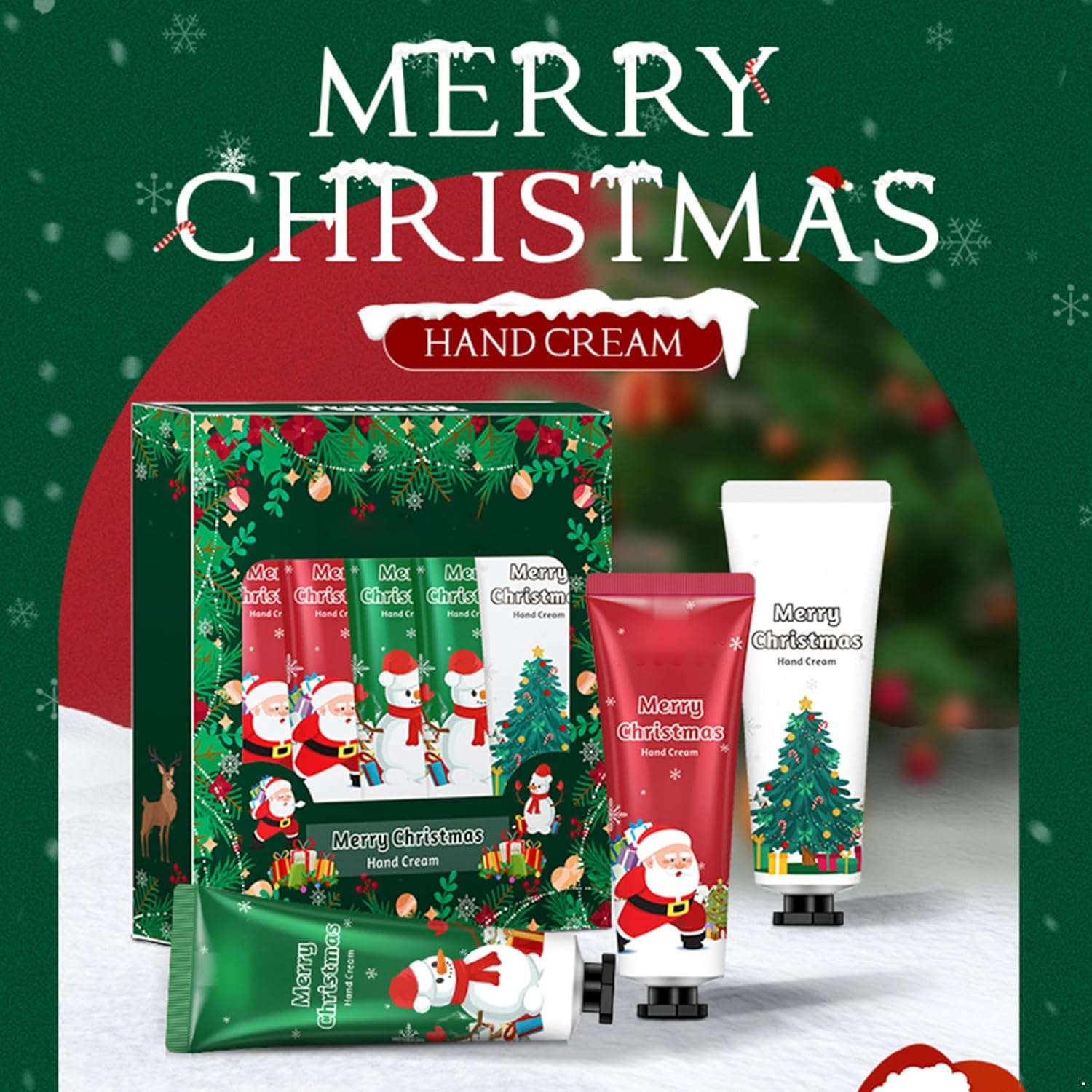 Yhong 5PCS Holiday Hand Cream Gift Set Moisturizing Lotion for Dry Skin Winter Care Travel Size Green One Size image number 3