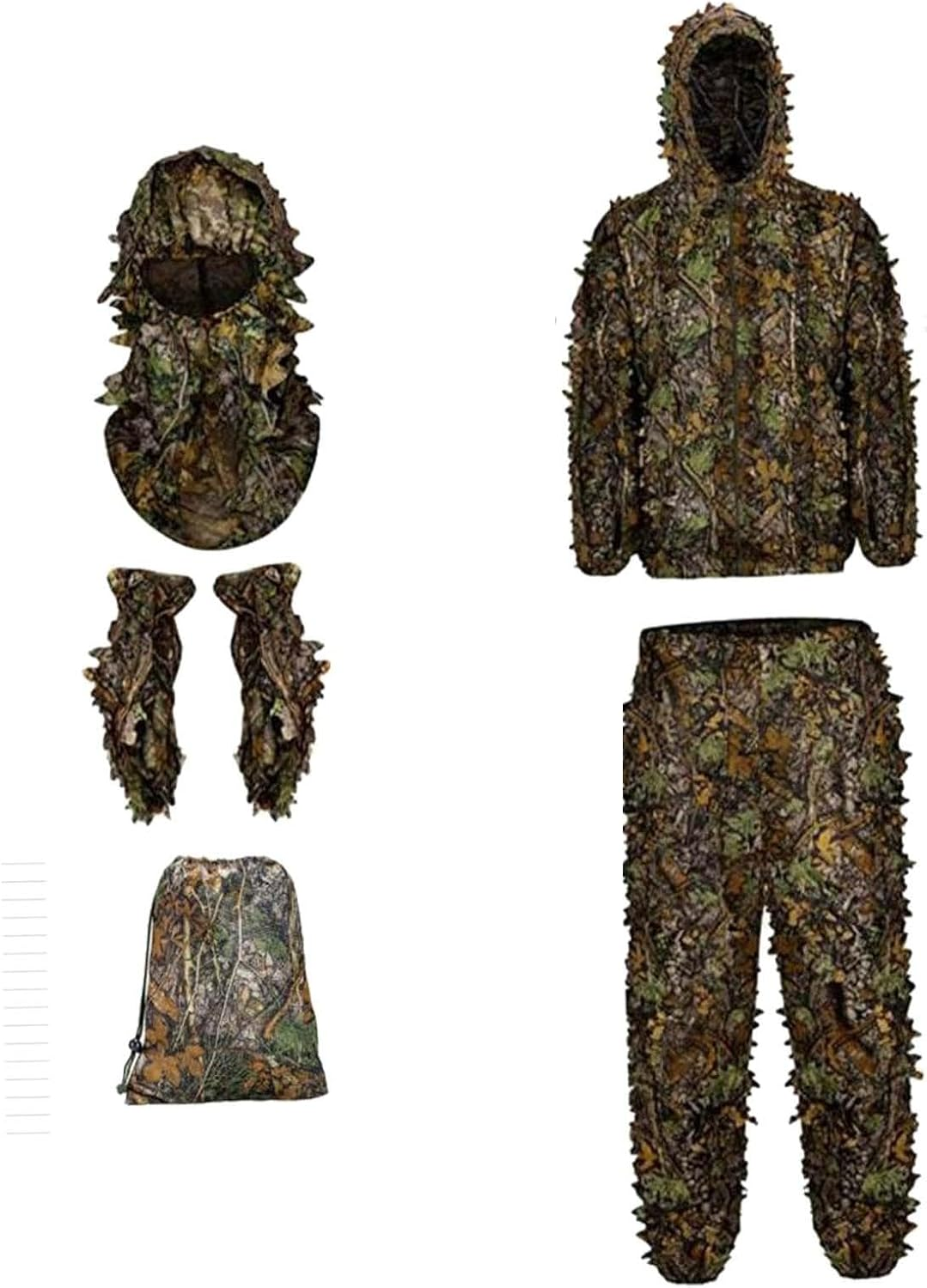 TOOYFUL Ghillie Suit for Men Full Face Mask Gloves Set Hood Jacket Lightweight 3D Leafy Camo Suit for Outdoor Bird Watching Photography Accessories, M L image number 6