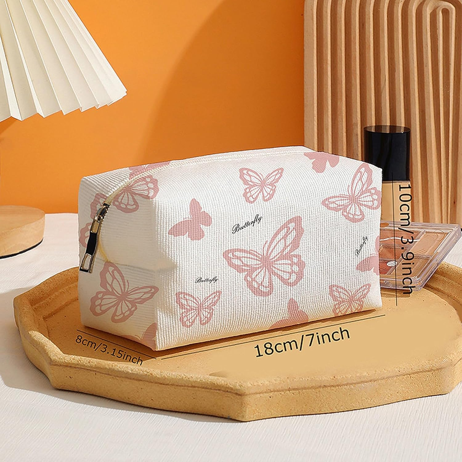 Small Makeup Bag for Purse Corduroy Makeup Bag Travel Makeup Pouch Mini Cosmetic Bag for Women (Pink Butterfly,Small) - Figure 3 image number 6