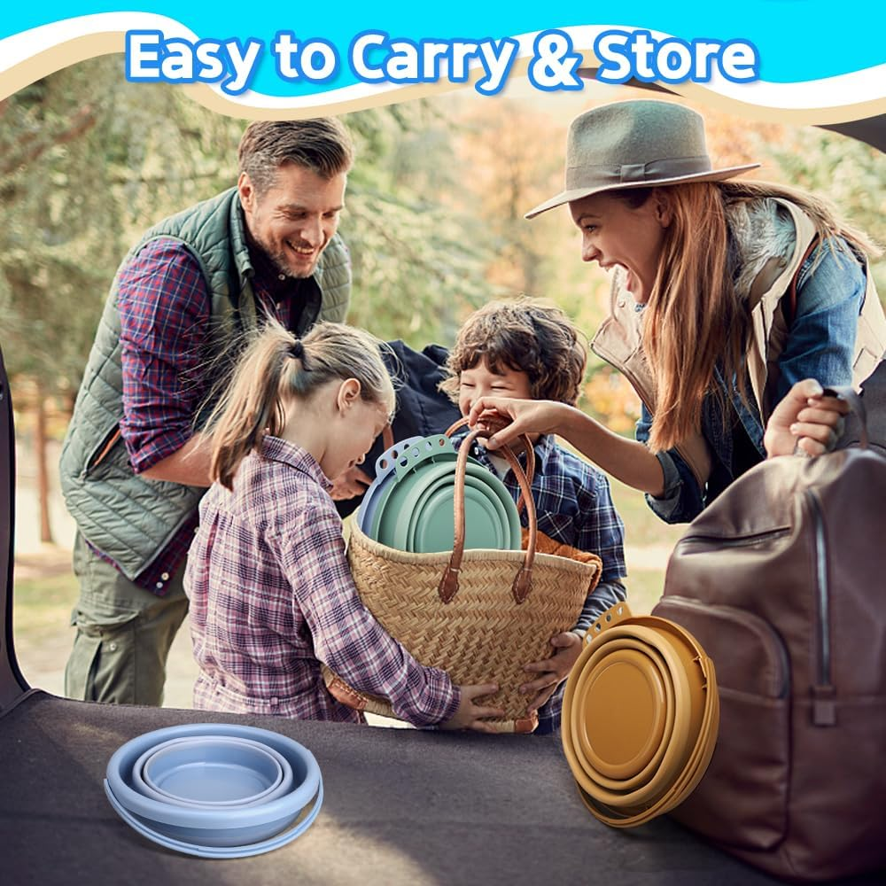 3L Collapsible Bucket, Foldable Pails 3 Packs, Space Saving Portable Buckets for Camping Travel Fishing, Multi-Use Household for Beach Sandbox Pool Cleaning image number 4