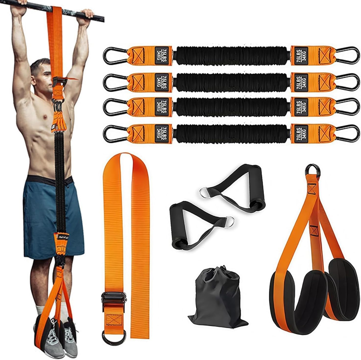 300Lbs Heavy-Duty Pull up Workout Band, Adjustable Pull up Assistance Bands, Pull up Assist Band Heavy Duty Resistance Bands Set with Fabric Feet/Knee Rest, for Strength Training & Home Gym image number 1