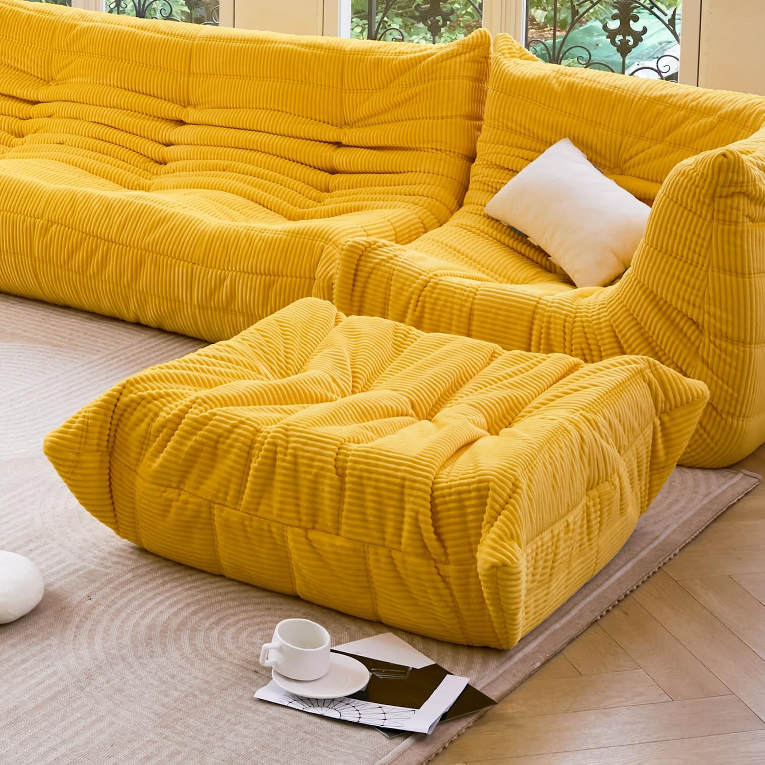 N&V Ottoman for Fireside Chair and Sofa, Soft Premium Corduroy Ottoman, Foam Ottoman for Accent Chair, Living Room Bedroom (Black) - Brown Sugar image number 5