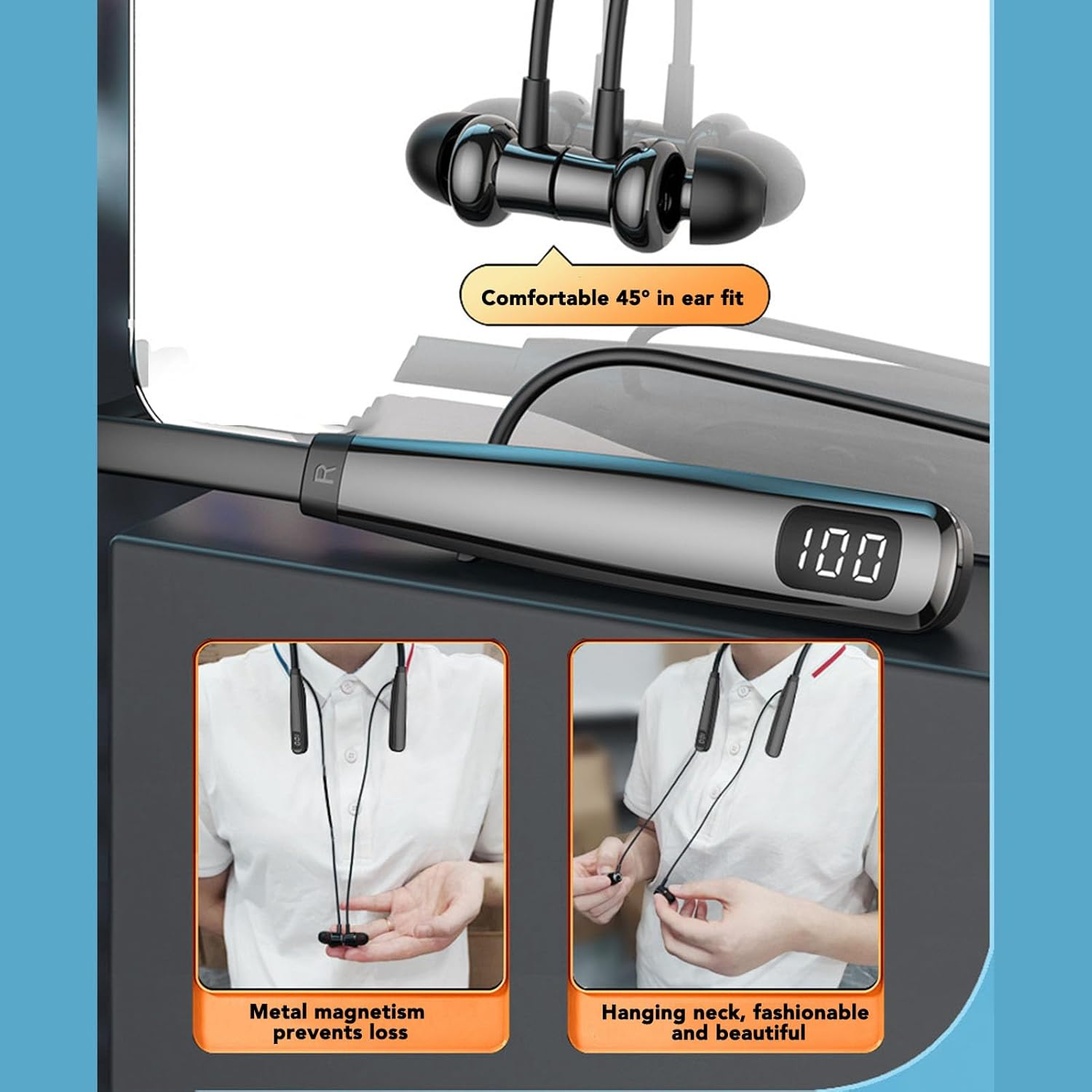 Neckband Bluetooth Headphones, Long Playtime Wireless Stereo Neckband Earbuds, Bluetooth Headphones in Ear Headset for Sports, Workout, Office image number 1