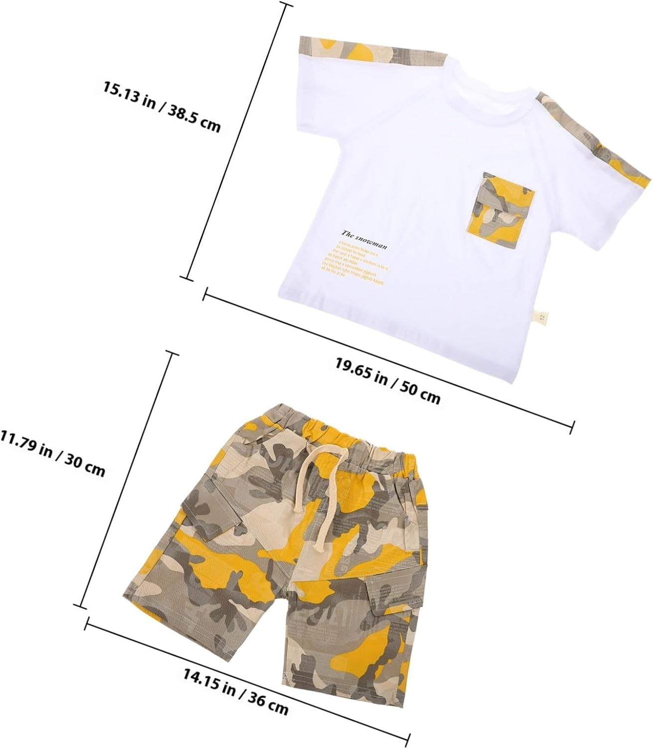 TEHAUX Toddler Boy Summer Outfit: Camo Yellow Short Sleeve T-Shirt & Shorts Set - Breathable Baby Boy Clothes for 1-2 Years image number 6