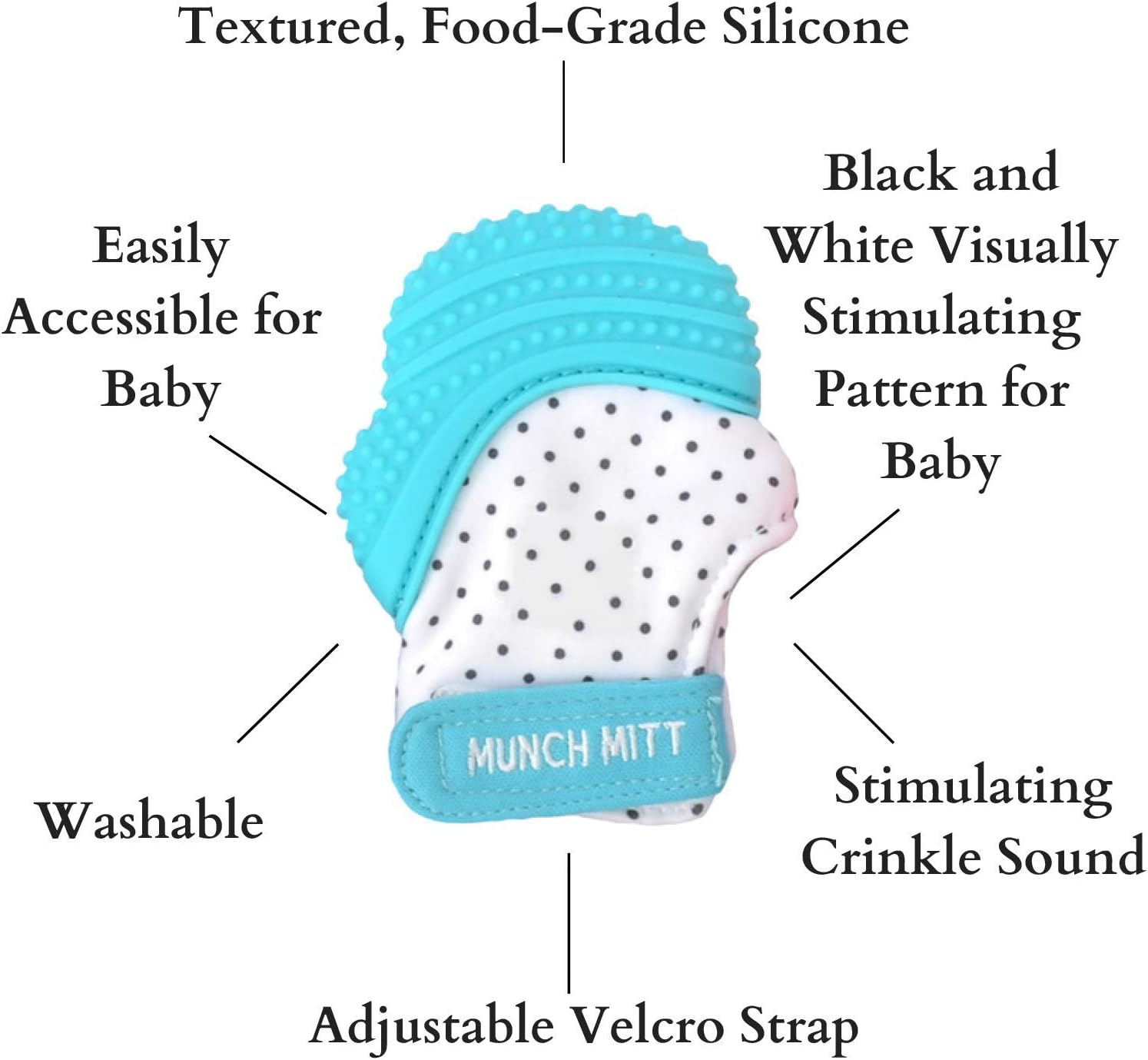 Munch Mitt Sensory Teething Mitten, Aqua Blue image number 5