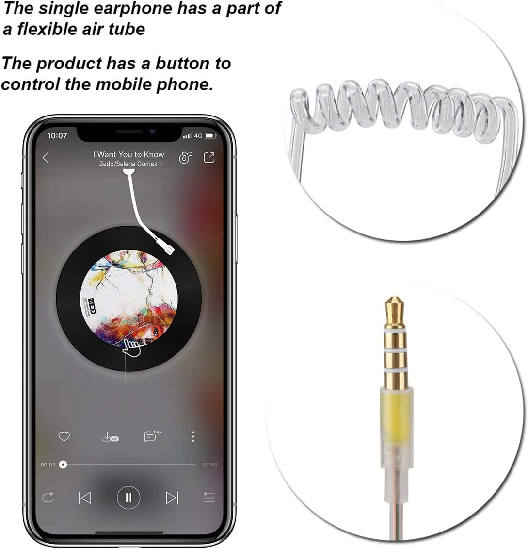 Queen.Y In-Ear Headsets Anti-Radiation Air Tube Safety Earbuds Cable Headphones with Microphone for Ios for Android Transparent Single image number 5