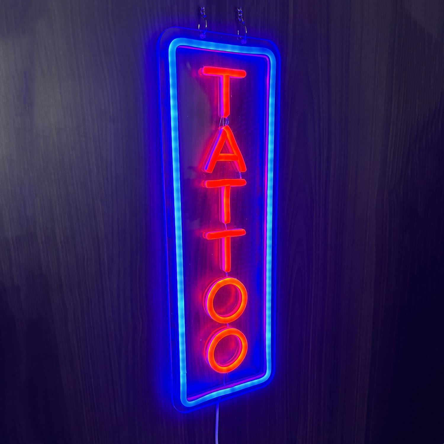 Dimmable Tattoo Neon Sign,Led Reusable Neon Signs,Arylic Ice Blue Tattoo Shop Sign with Dimmer for Tattoo Salon, Studio, Shop Plaque,Tattoo Gifts for Friends,16X5.9In(Blue+Red) image number 3
