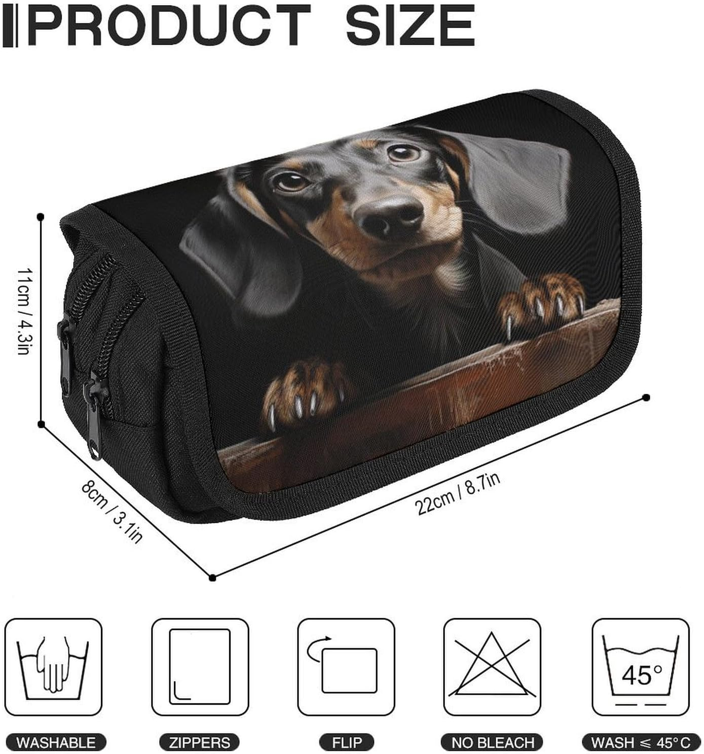 JTKBNVM Large Capacity Pad Dachshund Pencil Bags Personalized Pencil Pouch with 3 Compartment Zippered Pencil Bag Portable Makeup Cosmetic Bag for Women Men Office Supply Pen Pouch Case image number 2