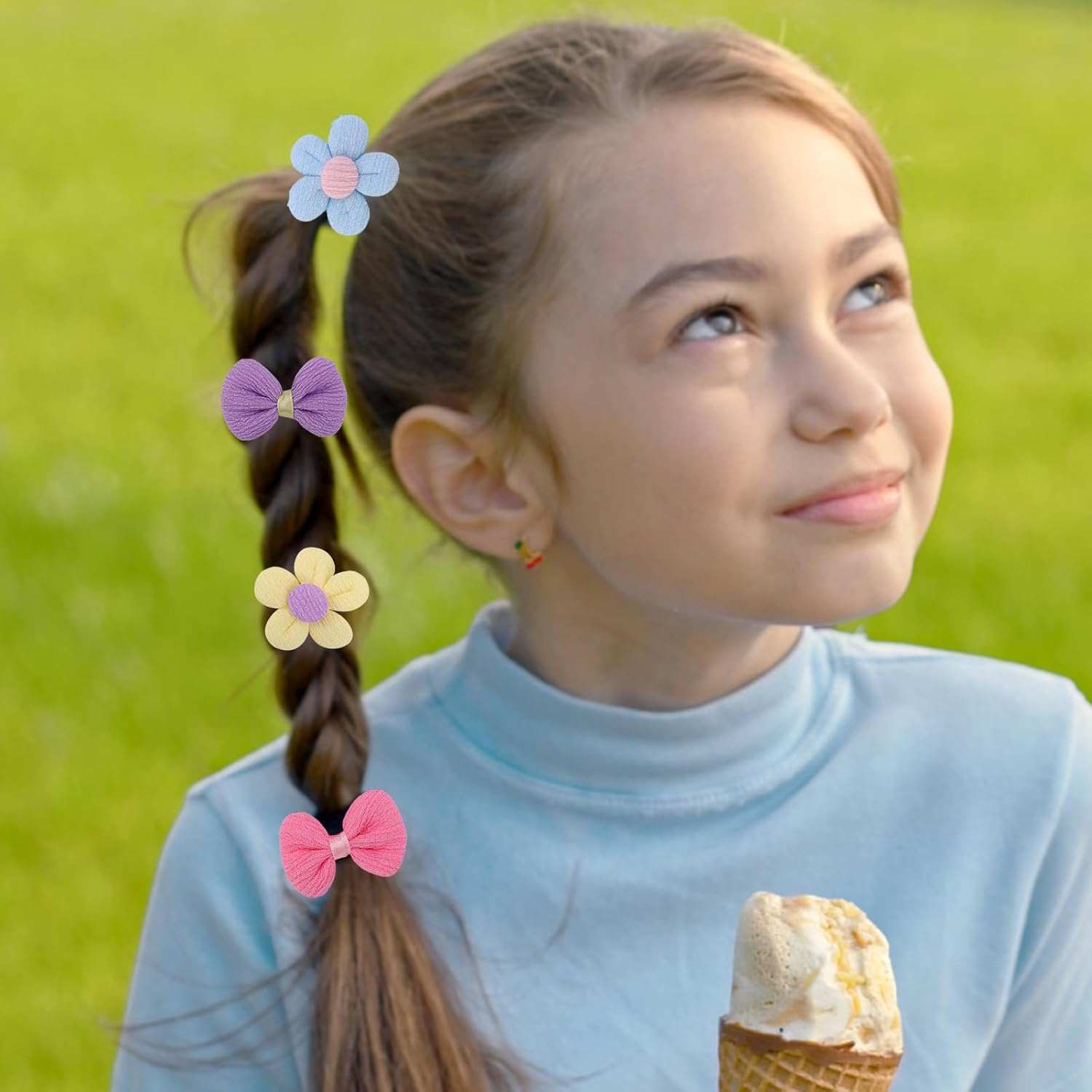 24Pcs Toddler Hair Bows, Elastic Toddle Hair Ties Toddler Flower Hair Accessories Butterfly Hair Clips Cute Hair Ties Baby Hair Bows for Little Girls Hair Ponytail image number 4