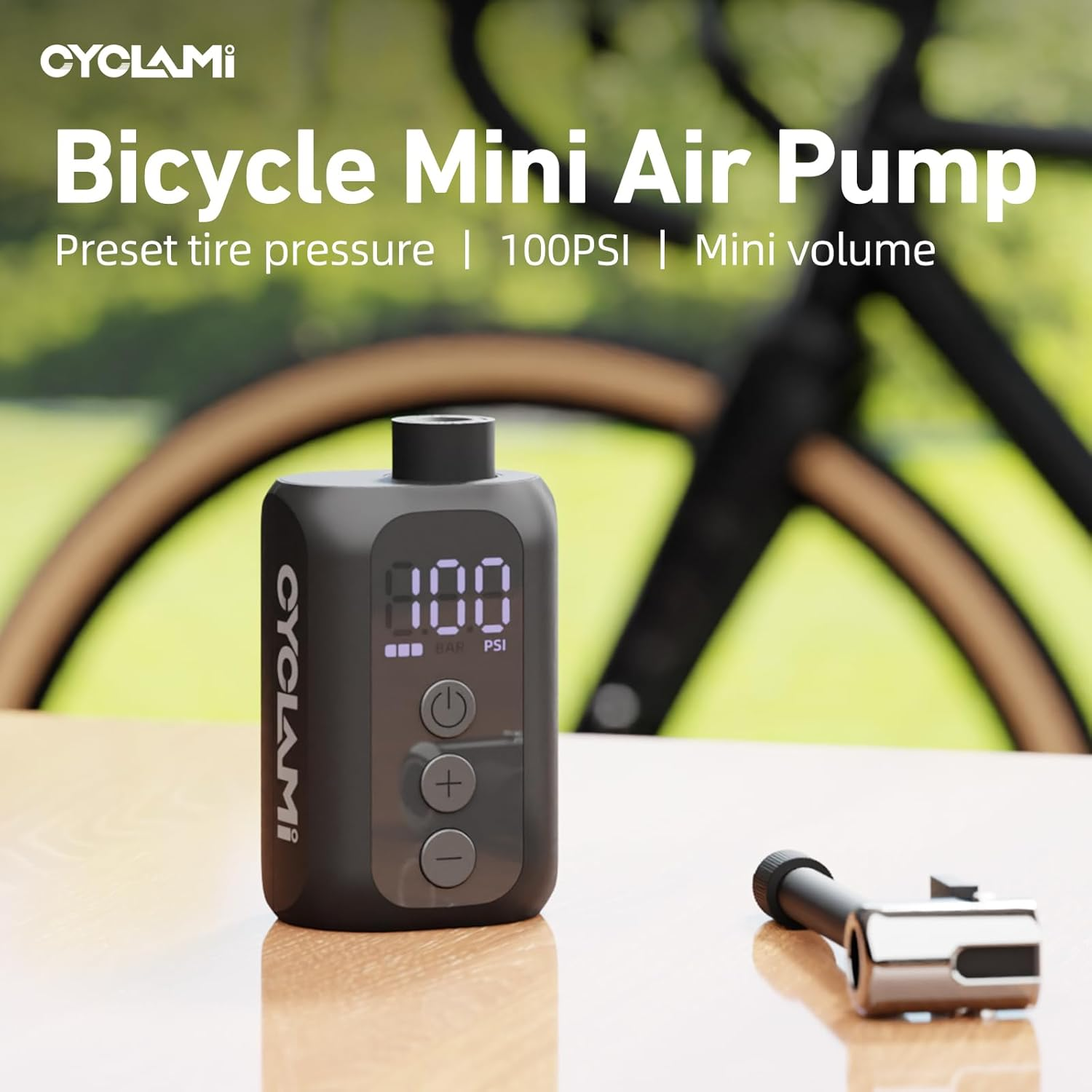 A5S Mini Tiny Bike Pump with Gauge, 100PSI Electric Bicycle Air Pump, Auto Stop, Presta and Schrader Valve Aluminium Portable Tire Inflator for All Bike, Motorcycle, Type-C Rechargeable image number 3