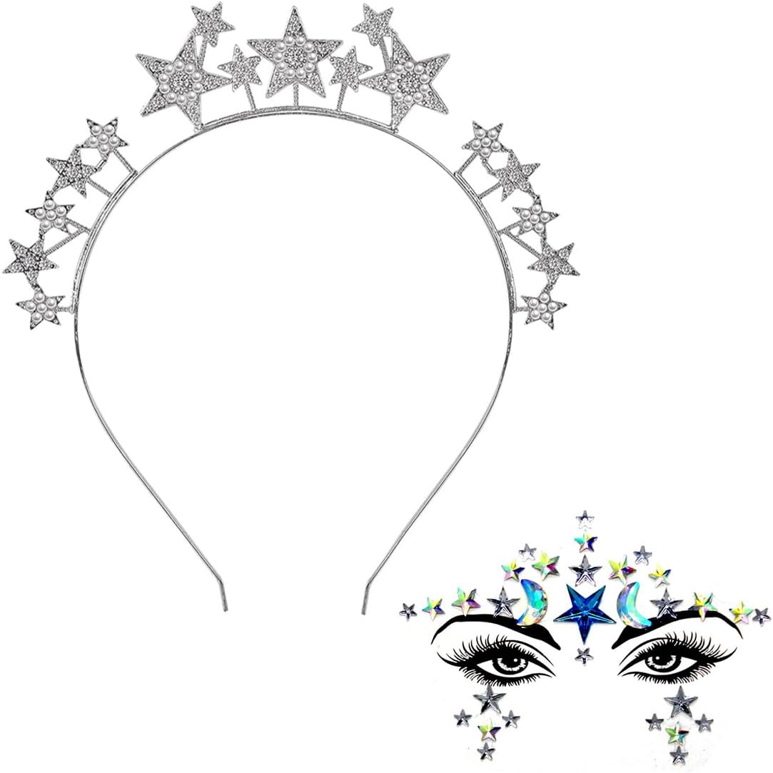 Headband Stars Glitter Mermaid Face Gemstones Stick Jewels for Women Cosplay Mermaid Halloween for Festival Party Bride Bridesmaids image number 1