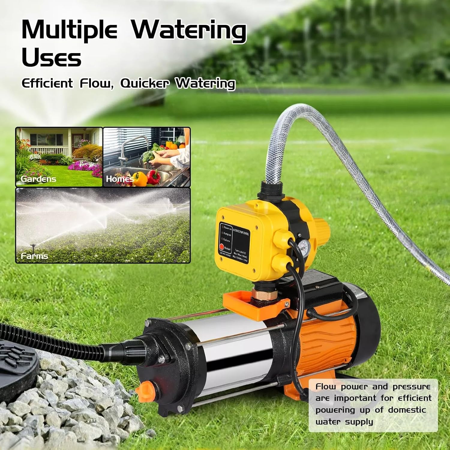 Advwin 3.5HP Water Pump, 12600L/H High Pressure Garden Pump with Smart Controller, Self-Priming and Automatic Farm Irrigation, Shallow Well for Home, Garden, and Lawn Irrigation image number 3