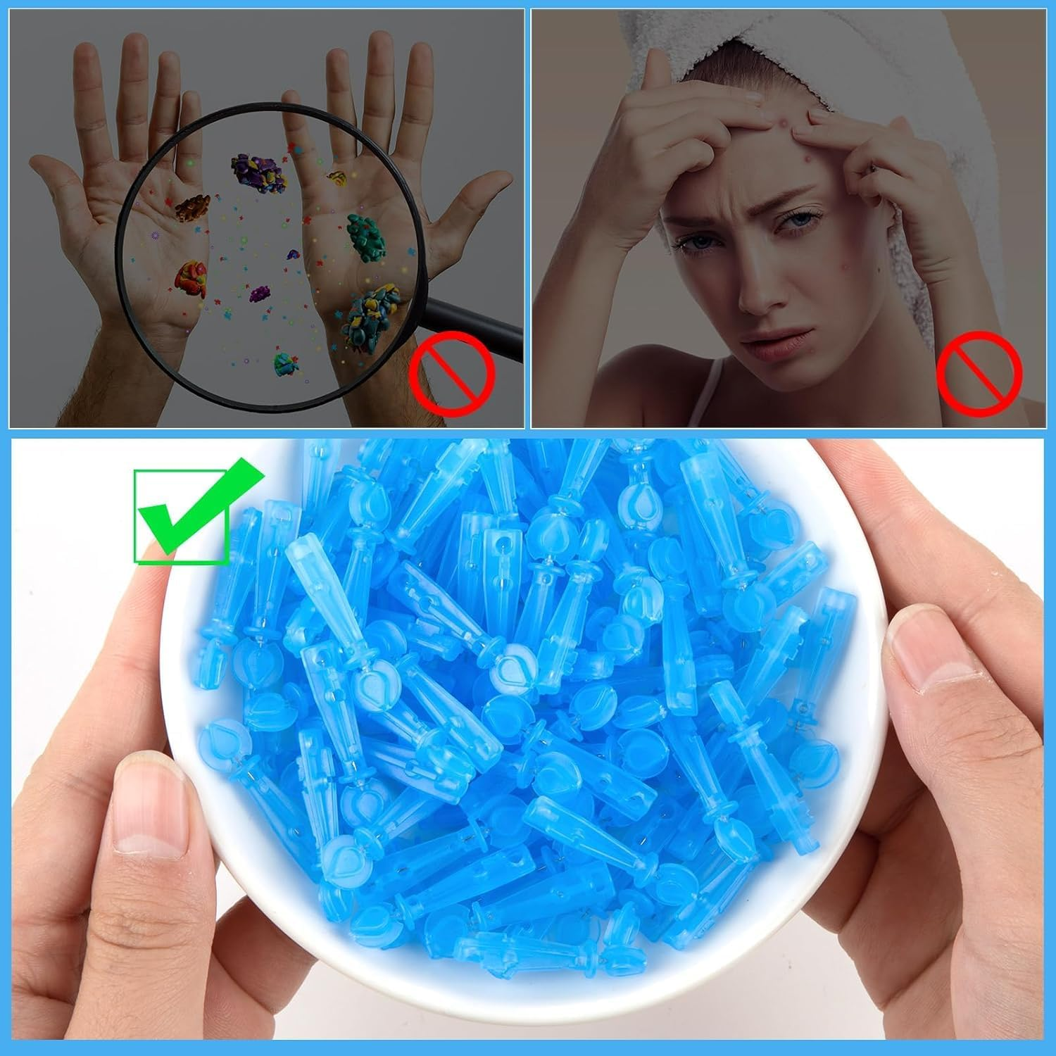 100Pcs Pimple Popper Kit, Blackhead Remover Tool Skin Care Tools Acne Needle Nose Strips for Blackheads Pimple Extractor Pore Cleaner Blue Stainless Steel Acne Treatment Tools with Cotton Swabs for Skin Care image number 1