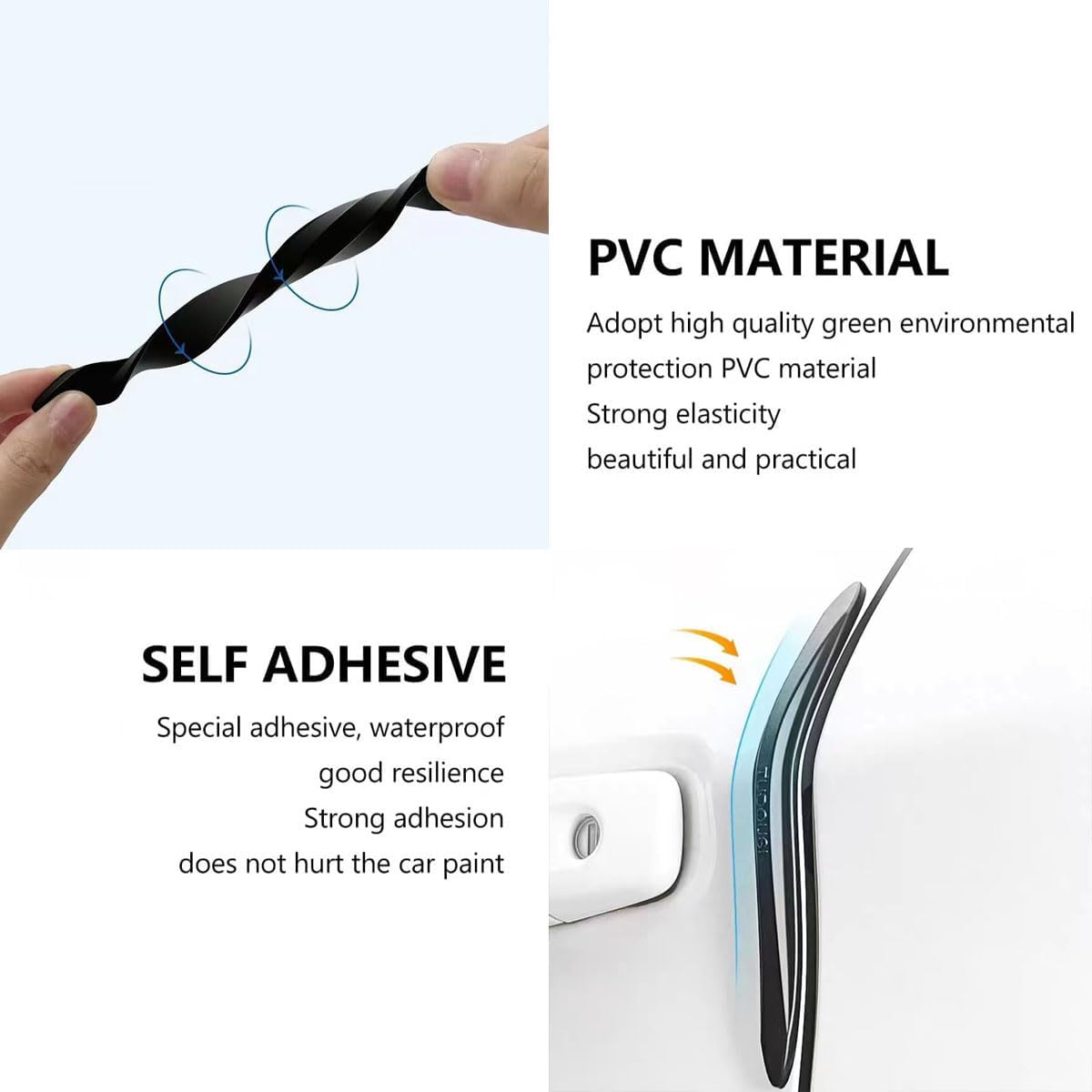 6Pcs Black Silicone Car Door Edge Guards, Anti-Collision Strips, Self Adhesive Rear View Mirror Cover Protective Strip for Car Side Door Mirror, Exterior Door Handles Bumper image number 5