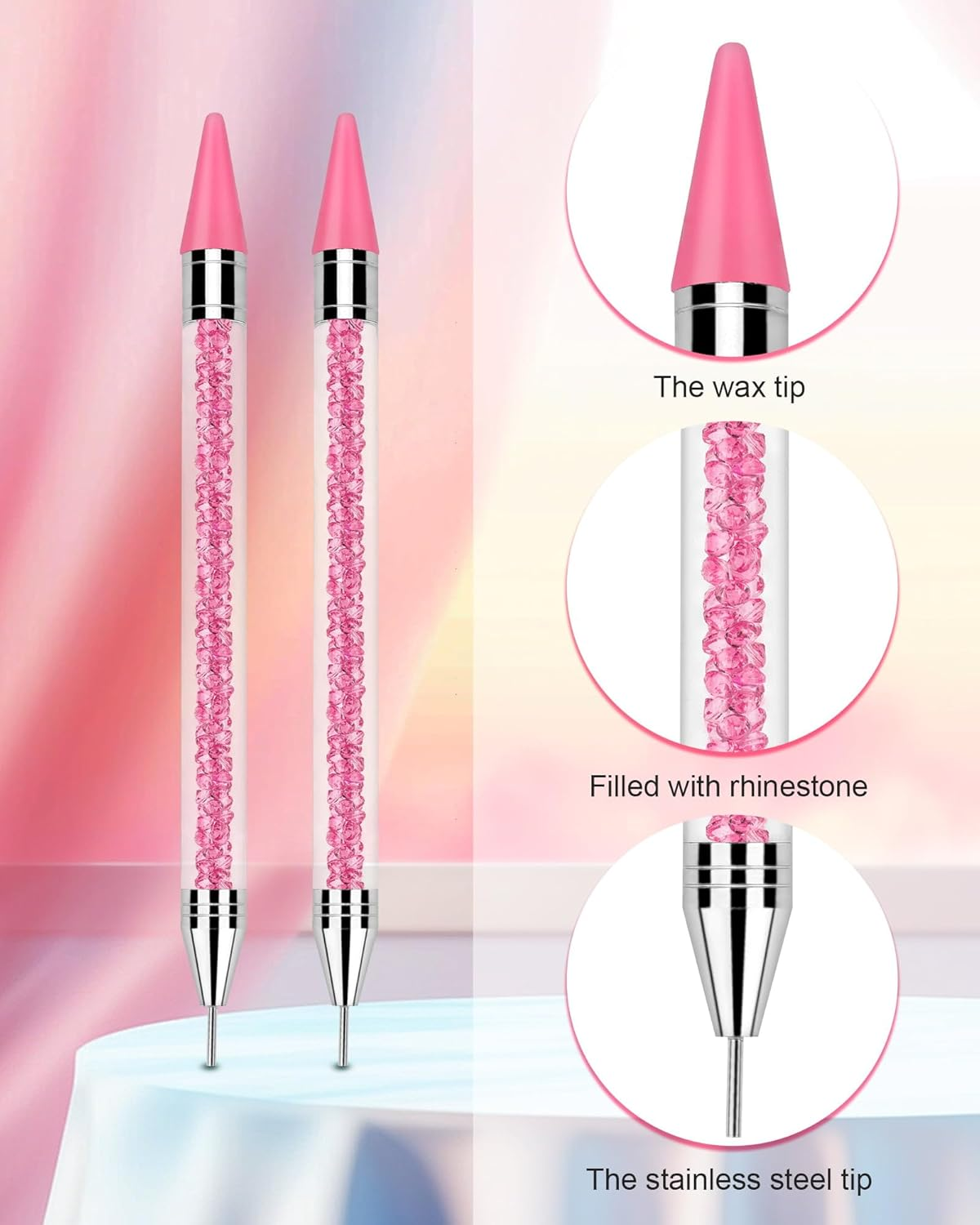Difenni Rhinestone Picker Tool Set,Rhinestone Applicator Tool,Rhinestone Picker Dotting with 4 Extra Pink Replaceable Wax Head and 2 Tweezer (Pink) image number 1