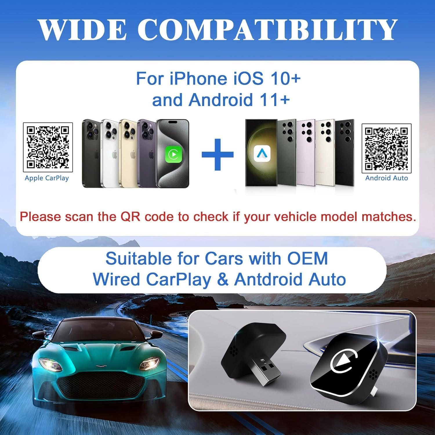 Wireless Carplay Adapter, 2026 Upgraded 2 in 1 Wired to Wireless for Apple Carplay & Android Auto, Mini USB Design Car Play Adapter with Type-C Extension, Plug and Play, Stable Connection & No Latency image number 3