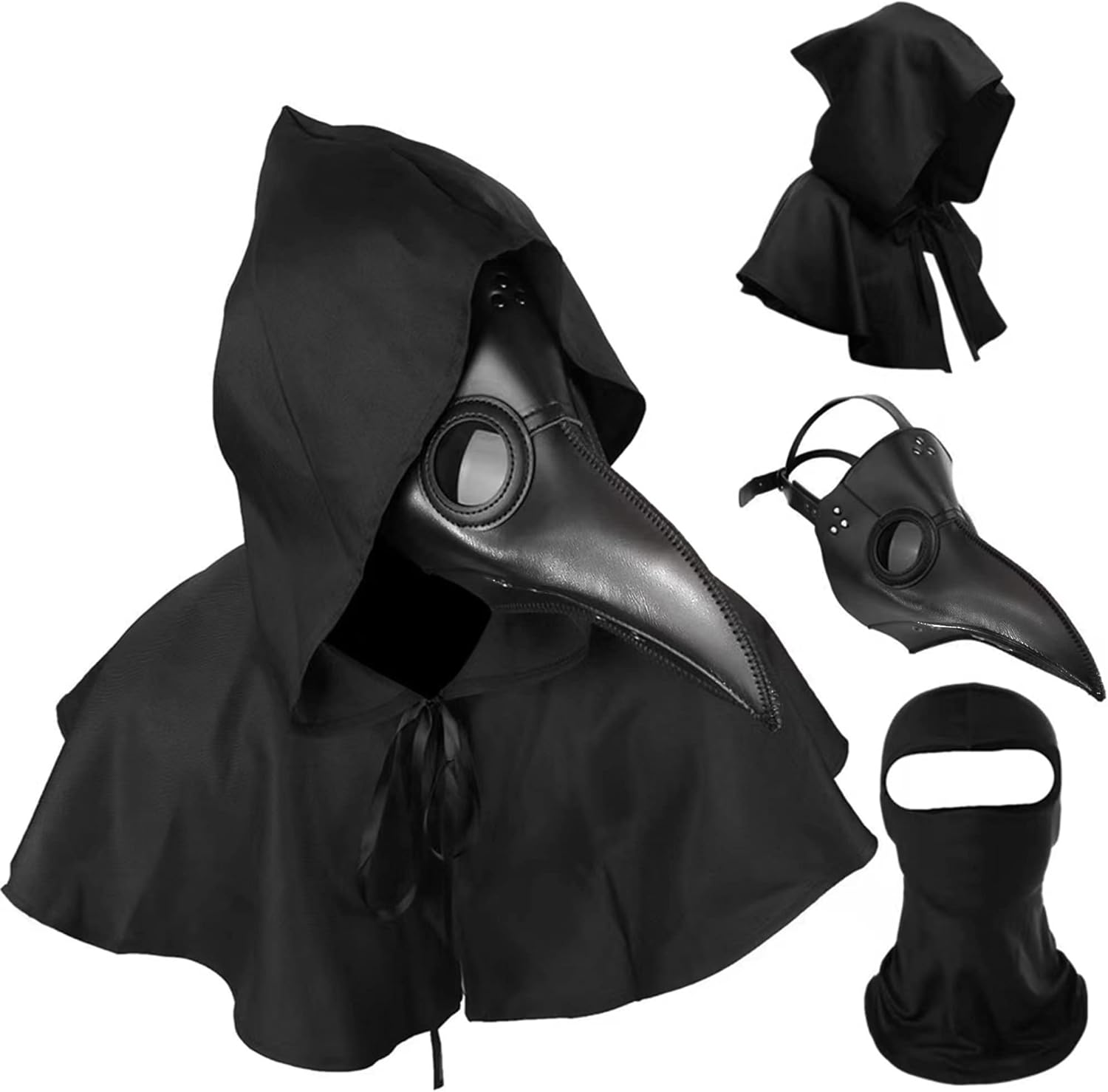 Plague Doctor Bird Leather Mask and Cloak Long Nose Beak Halloween Costume Props Leather Masks for Adults