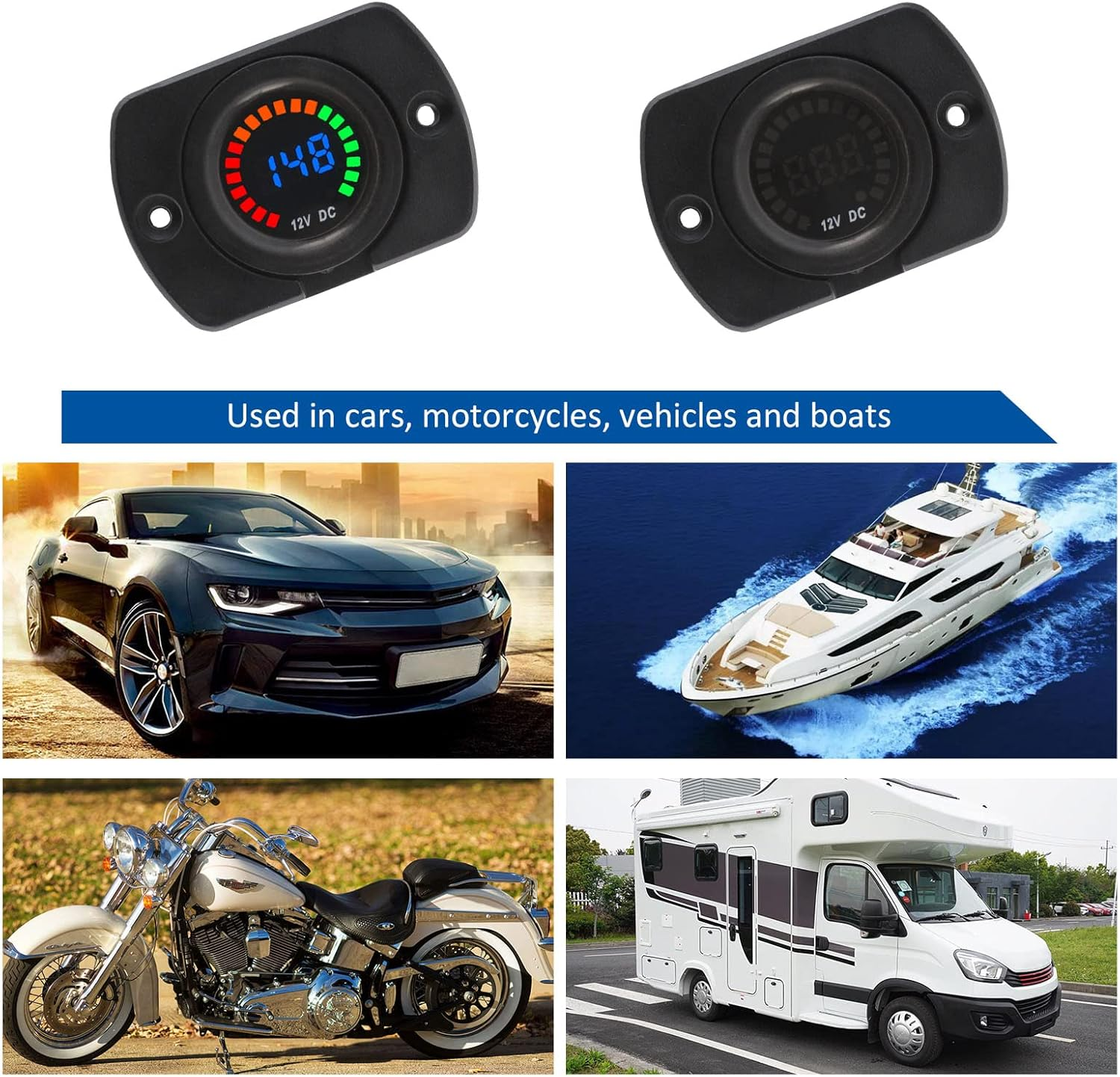 Ecsing 12V LED Digital Voltmeter Waterproof Voltage Gauge Meter Battery Tester with LED Light Digital Screen Display Panel for Marine Car Motorcycle Truck Boat image number 5