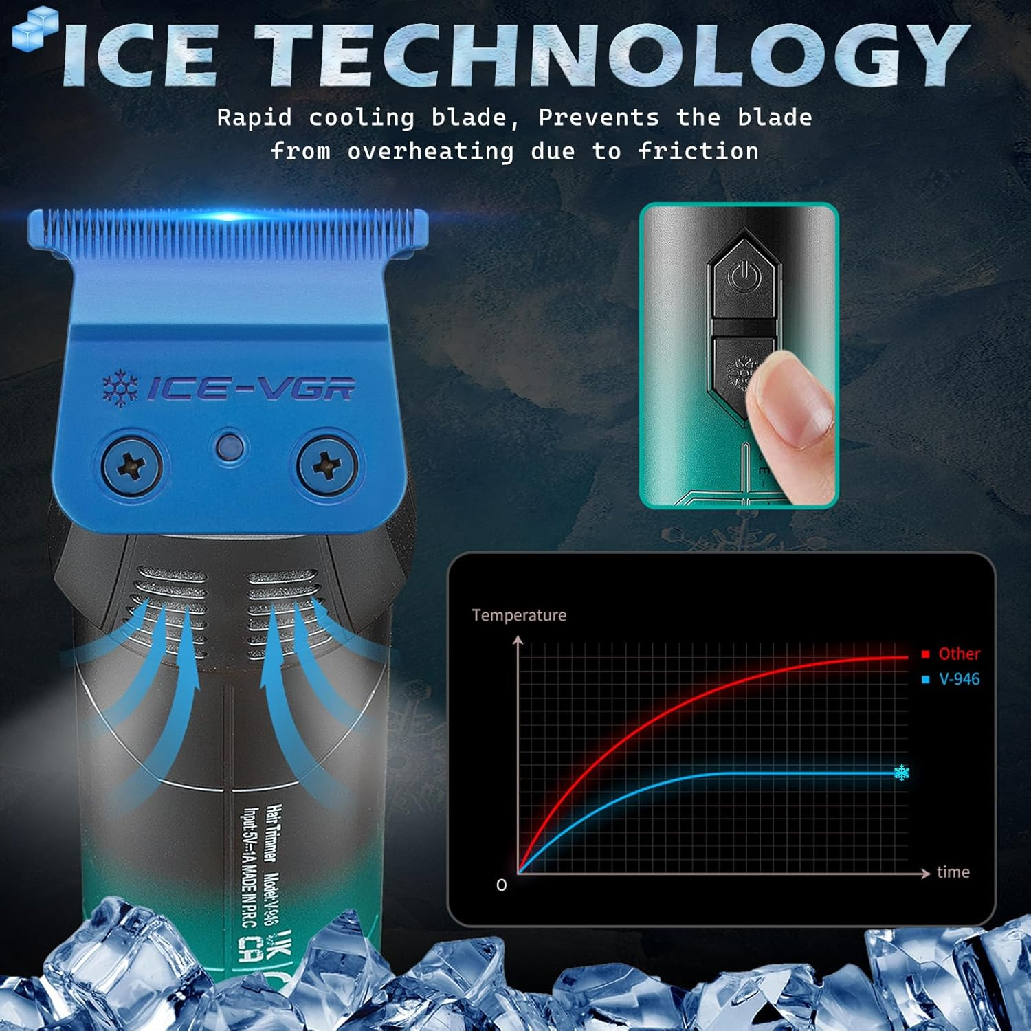 VGR 946 Professional Hair Trimmer for Men, 8000RPM High-Speed Cordless T-Blade Trimmer with Blue Ceramic & Powder Metallurgy Blade, Rechargeable Detail Clipper with 4 Guide Combs & USB Charging image number 2