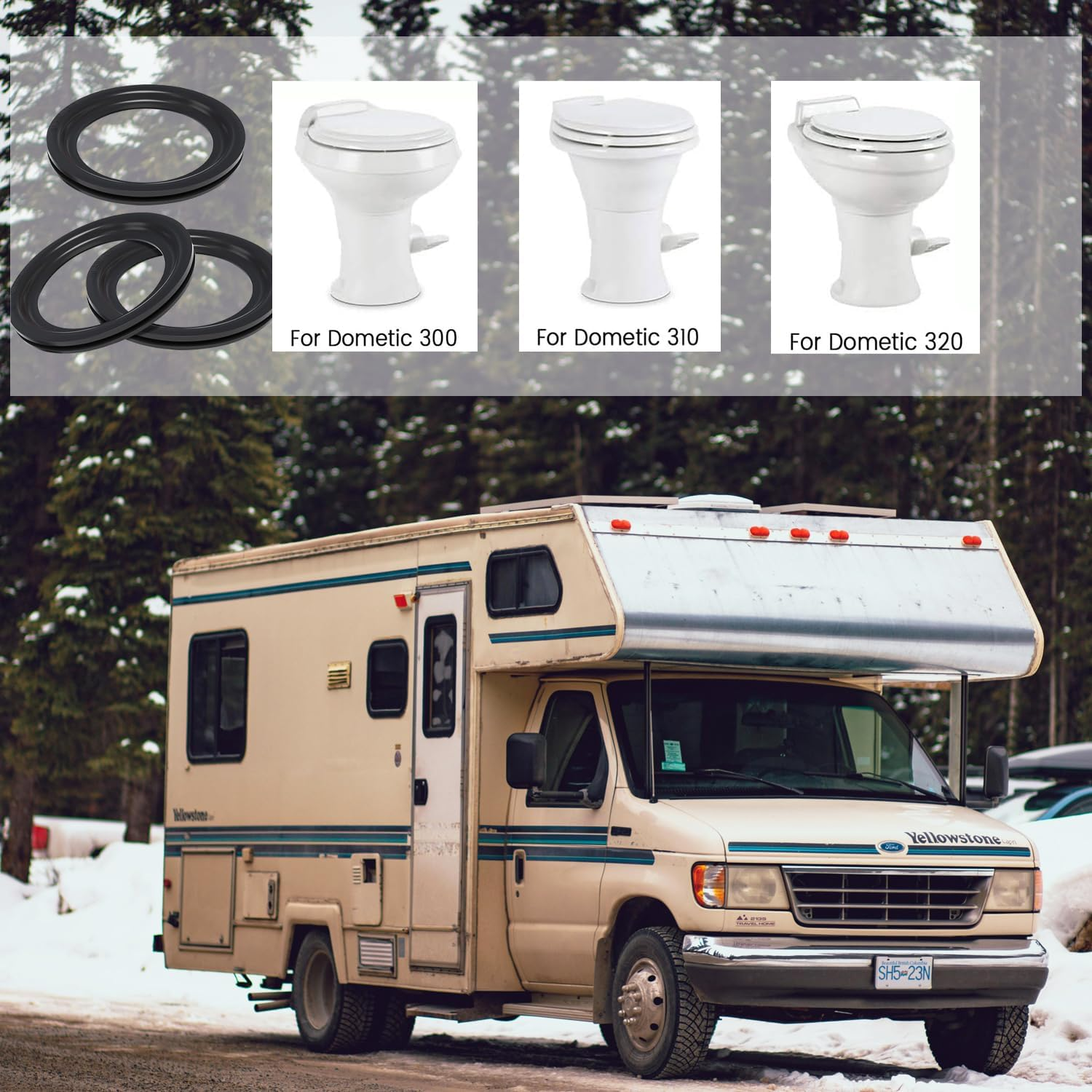 RV Toilet Seal Replacement Kit 385311658 High-Performance Rubber Seal Ring for Camping Trailers & Motorhomes, Leak Prevention Repair Parts (3 Pcs)