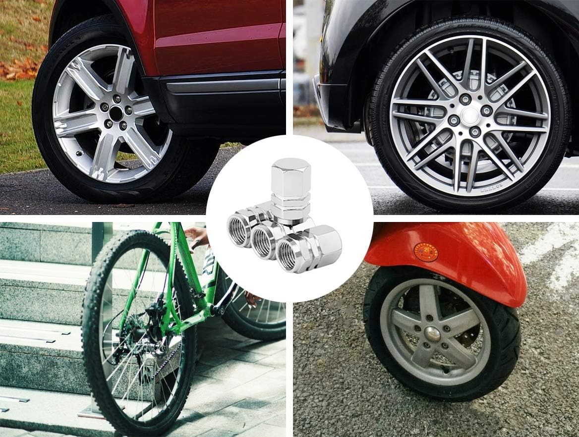 Marcraft Silver Metal Tyre Wheel Alloy Valve Caps Dust Caps (4 Pack) Universal for Cars, Suvs, Bicycles, Motorcycles, Trucks | Heavy-Duty Rubber Airtight Seal | Hex Shape Aluminium Alloy | Screw-On image number 4