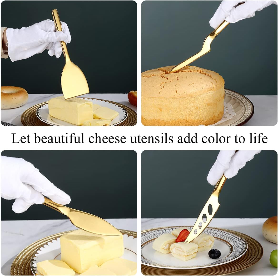 Berglander 5-Piece Cheese Knife Set, Suitable for All Cheeses, Stainless Steel Cheese Knives, Ergonomic Design, Suitable for Cutting Butter (Gold) image number 6