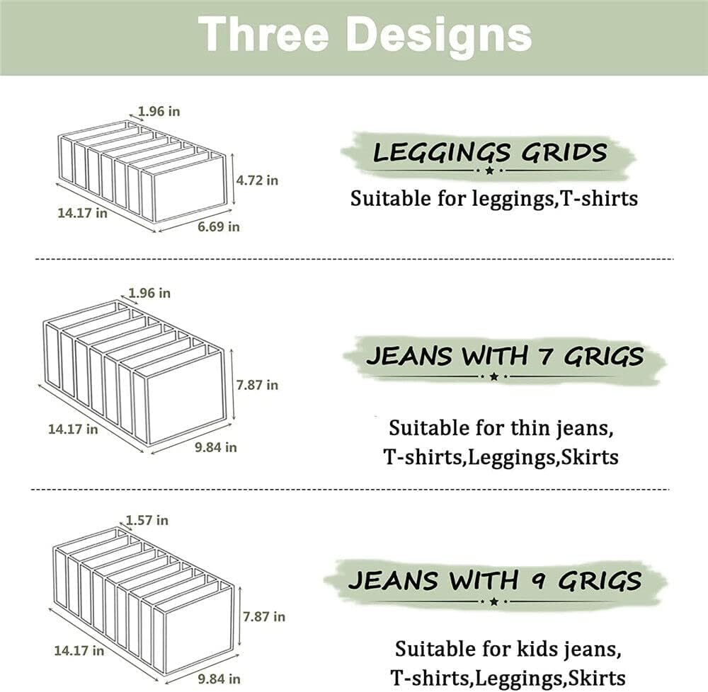 LEDON Wardrobe Clothes Organiser 7 Grids, White/Grey Foldable Clothes Storage Box for Home Storage & Organisation, Clothing & Closet Storage for Clothes, Jeans, Pants (Grey L 5PCS) - Grey L 1Pc image number 3