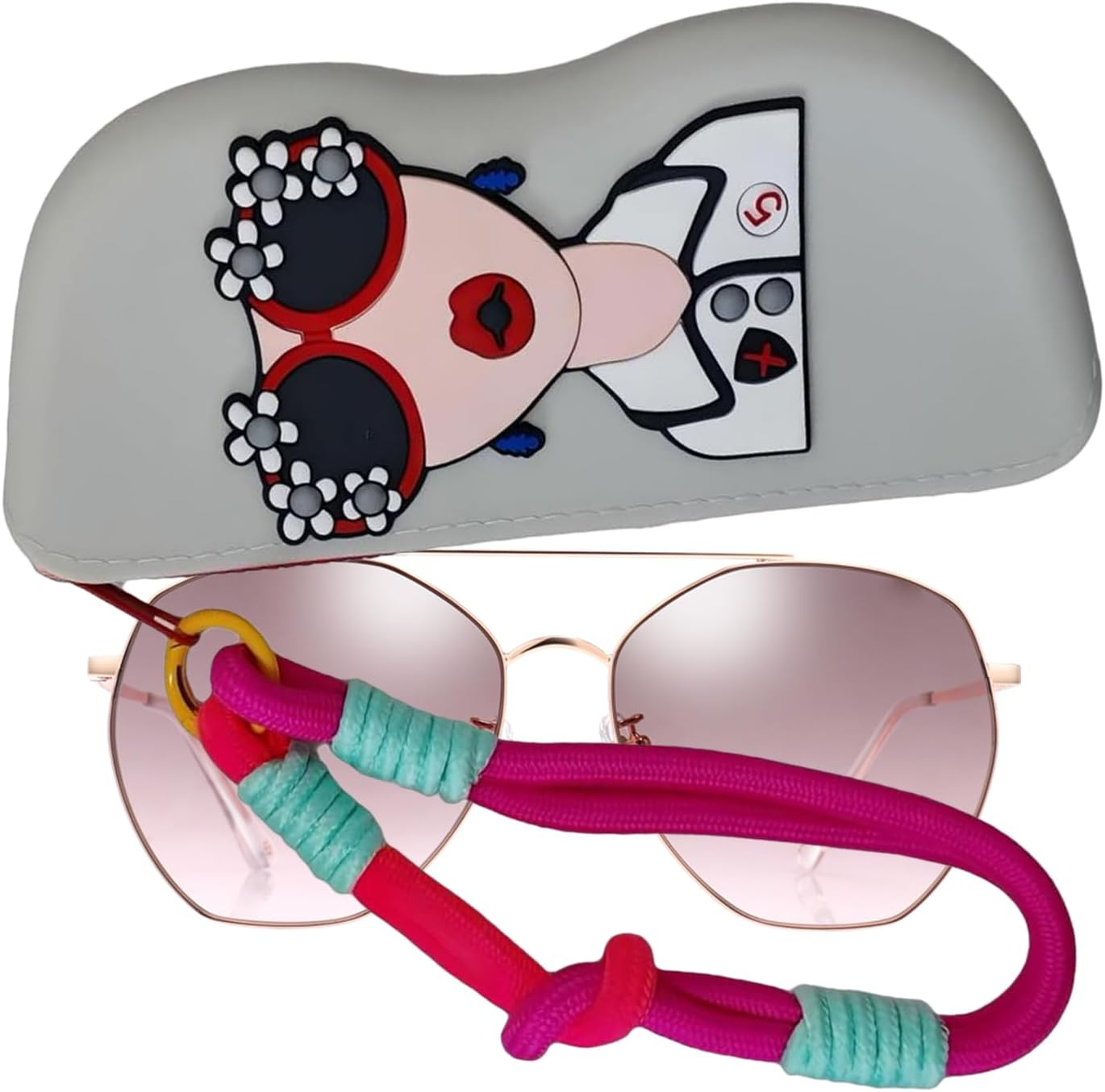 Cute Glasses Case | Cute Sunglasses Case for Women,Sunglass Organizer Storage Bag, Zipper Pouch Silicone with Wrist Strap for Eyewear Organization and Storage