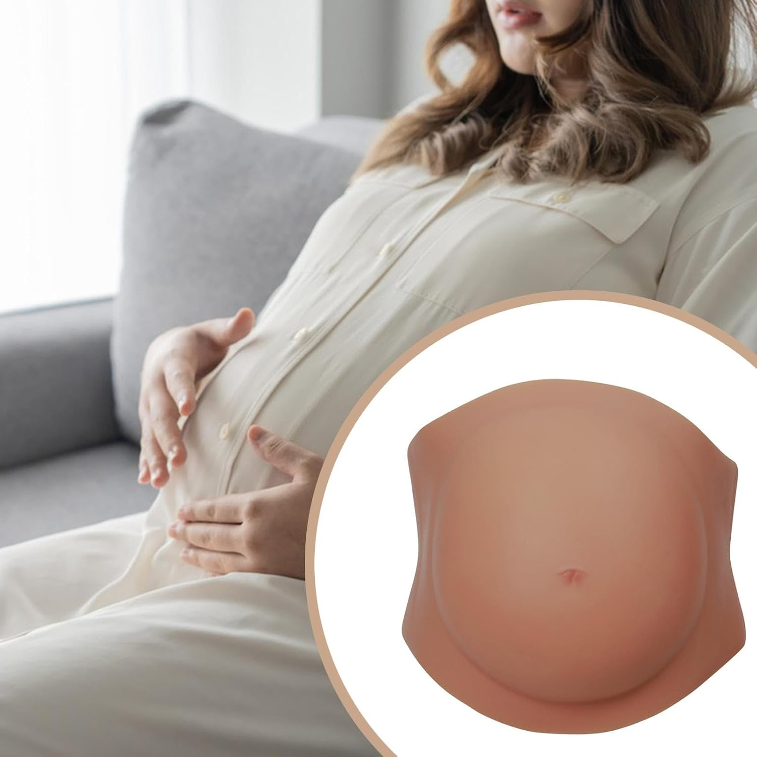 "Abbraccia" Fake Belly Reusable Tummy Silicone Belly for Cosplay Stage Advertising TV Series - Beige image number 2