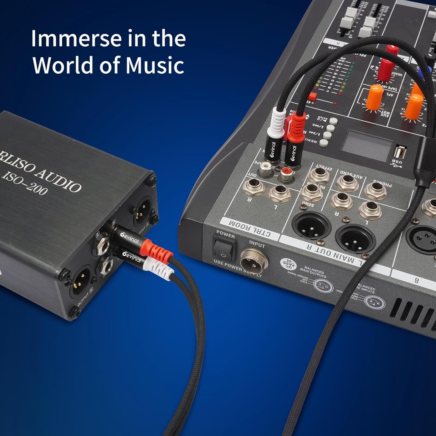 Devinal 25FT RCA Cables, 2RCA to 4RCA Audio Cable, Male Stereo RCA Cord Shielded Braided for Home Theater, HDTV, Amplifiers, Hi-Fi Systems, Car Audio, Speakers image number 4